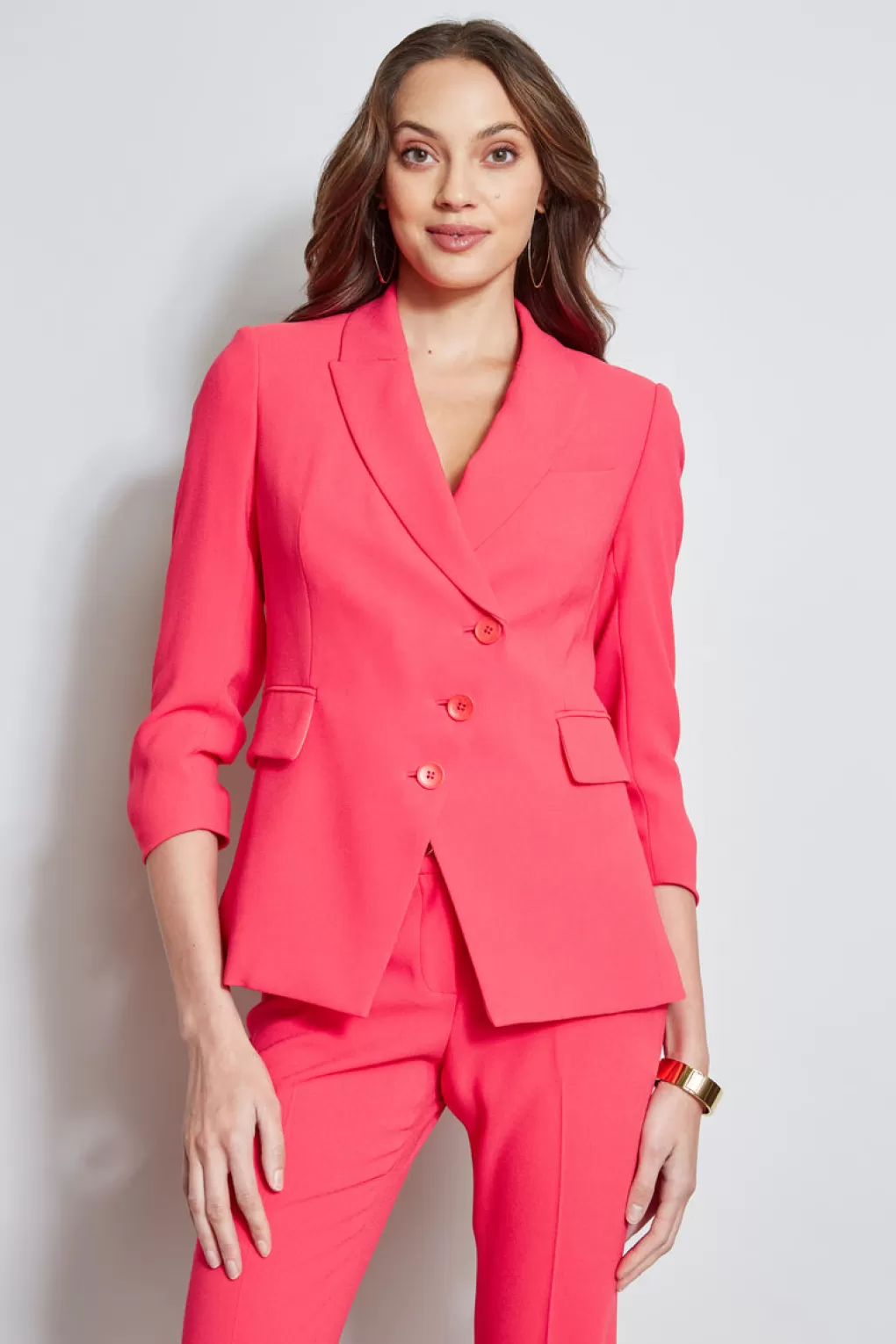 Best Elie Tahari 3 Button Ruched Sleeve Blazer WILD STRAWBERRY