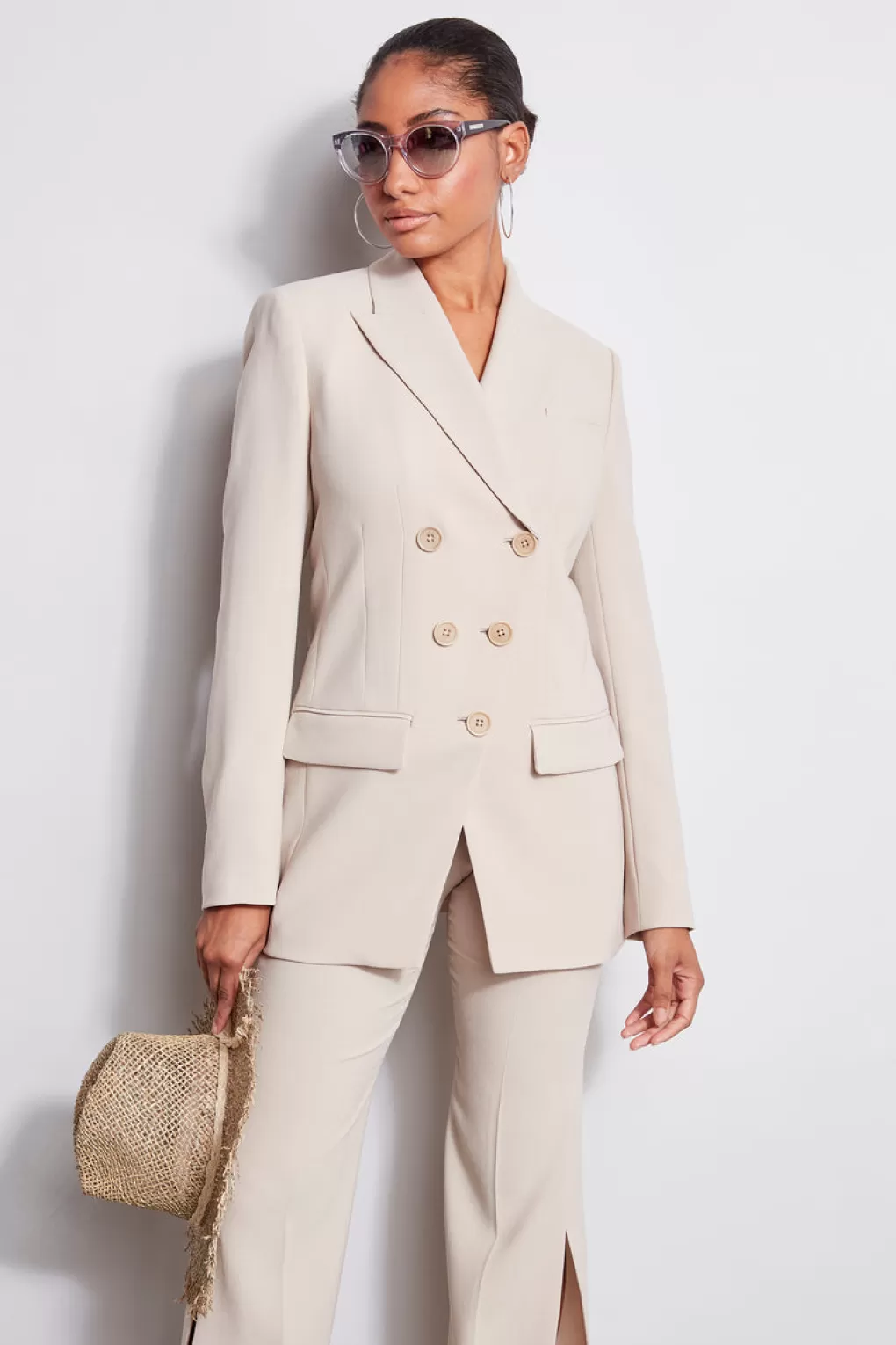 Best Elie Tahari 5 Button Double Breasted Blazer ISLAND SAND