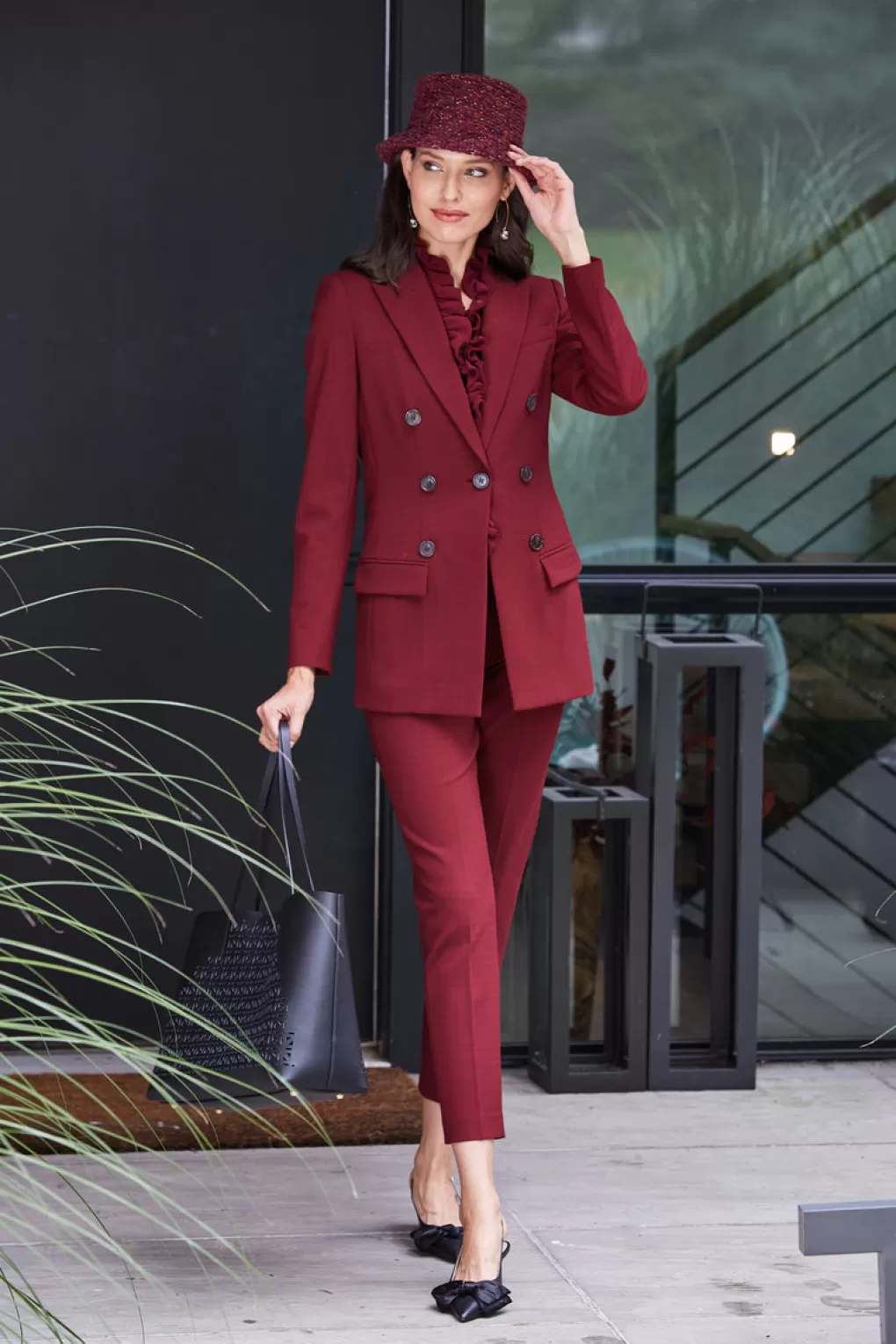 Outlet Elie Tahari 7 Button Blazer BORDEAUX