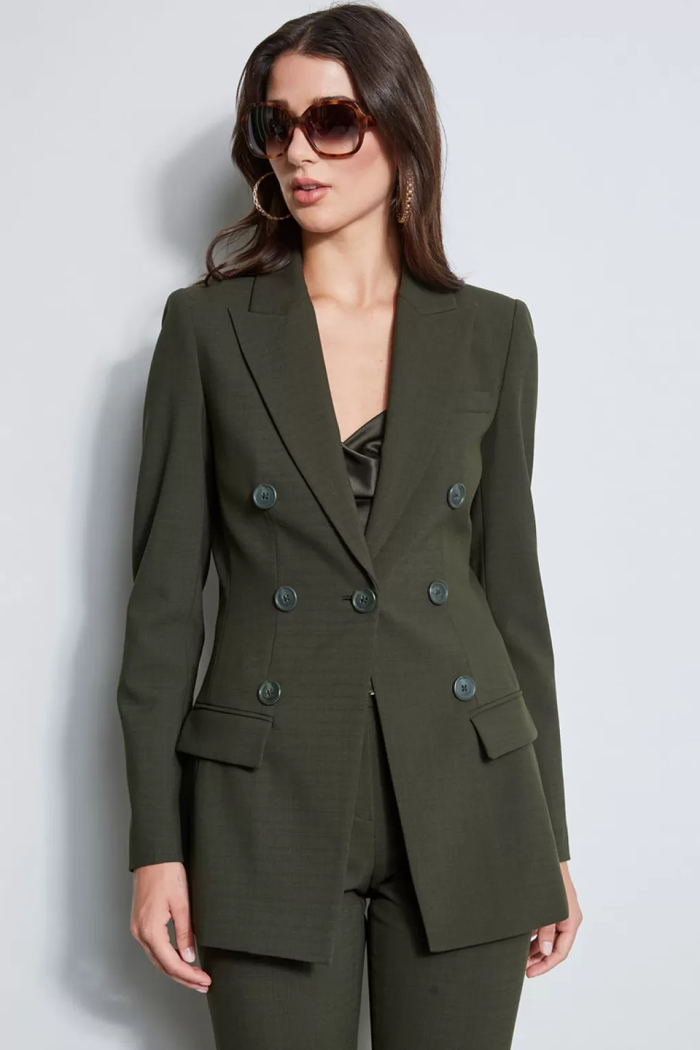 Cheap Elie Tahari 7 Button Blazer OLIVE