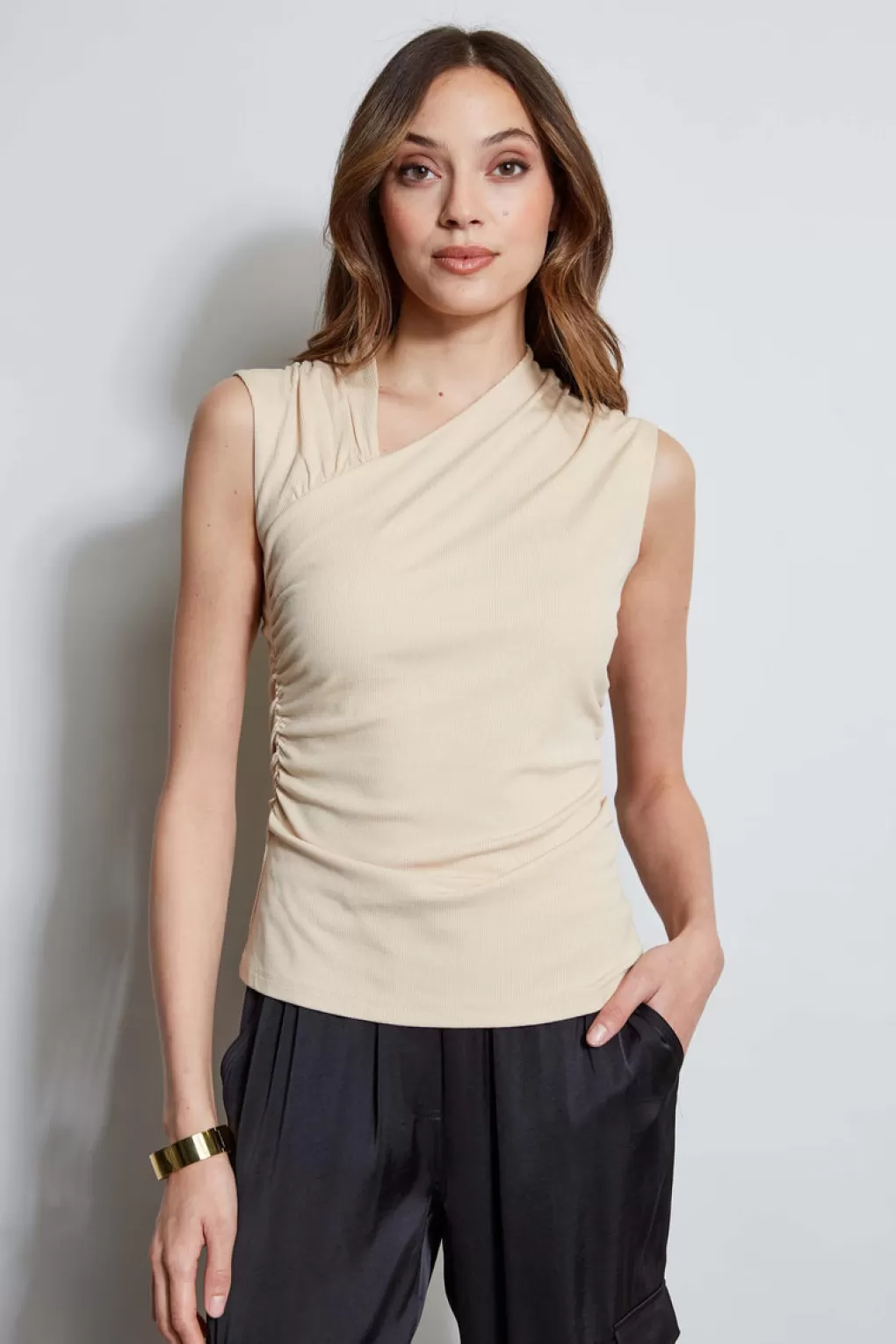 Sale Elie Tahari Asymmetric Rib Knit DRIFTWOOD