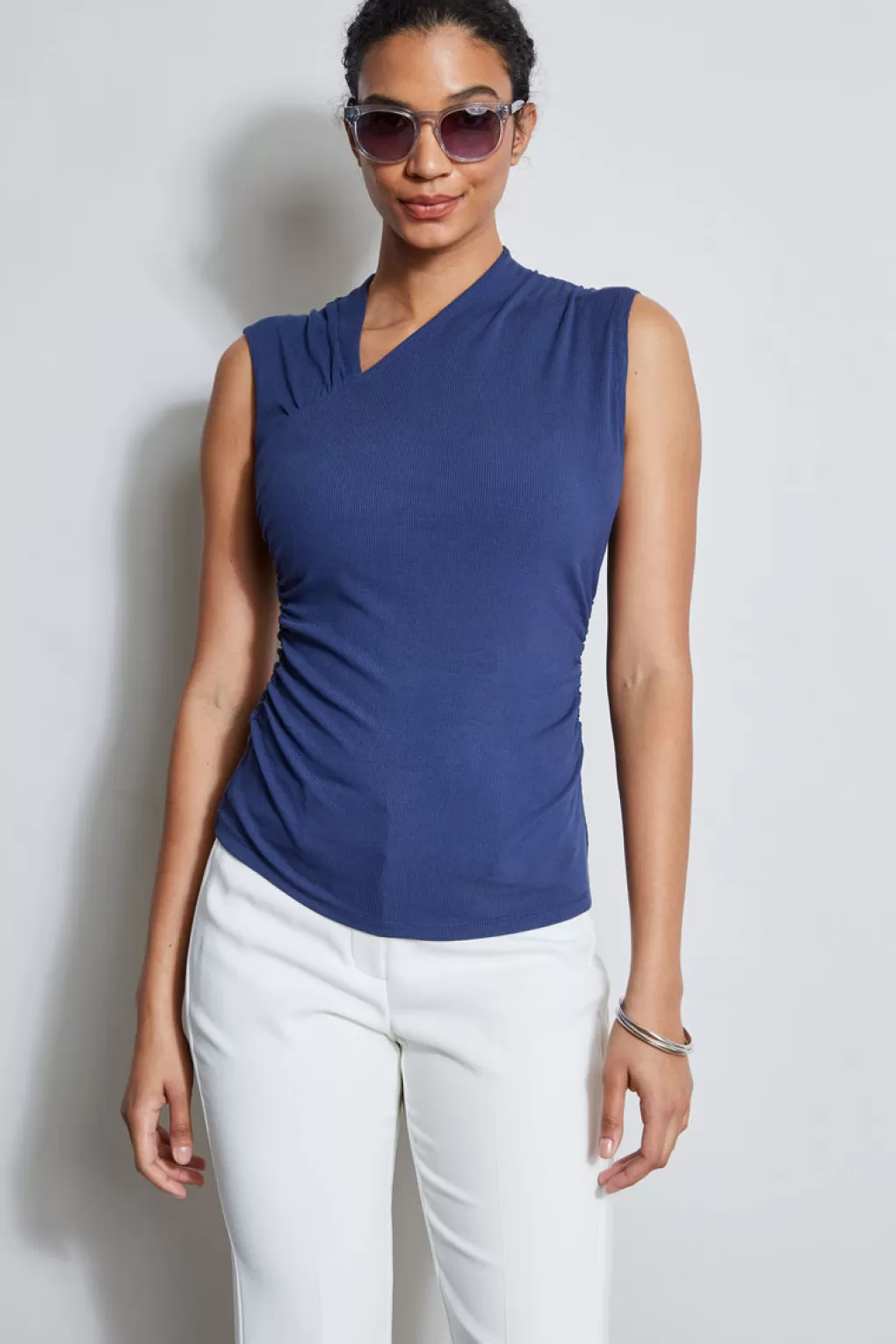 Discount Elie Tahari Asymmetric Rib Knit Slate Blue