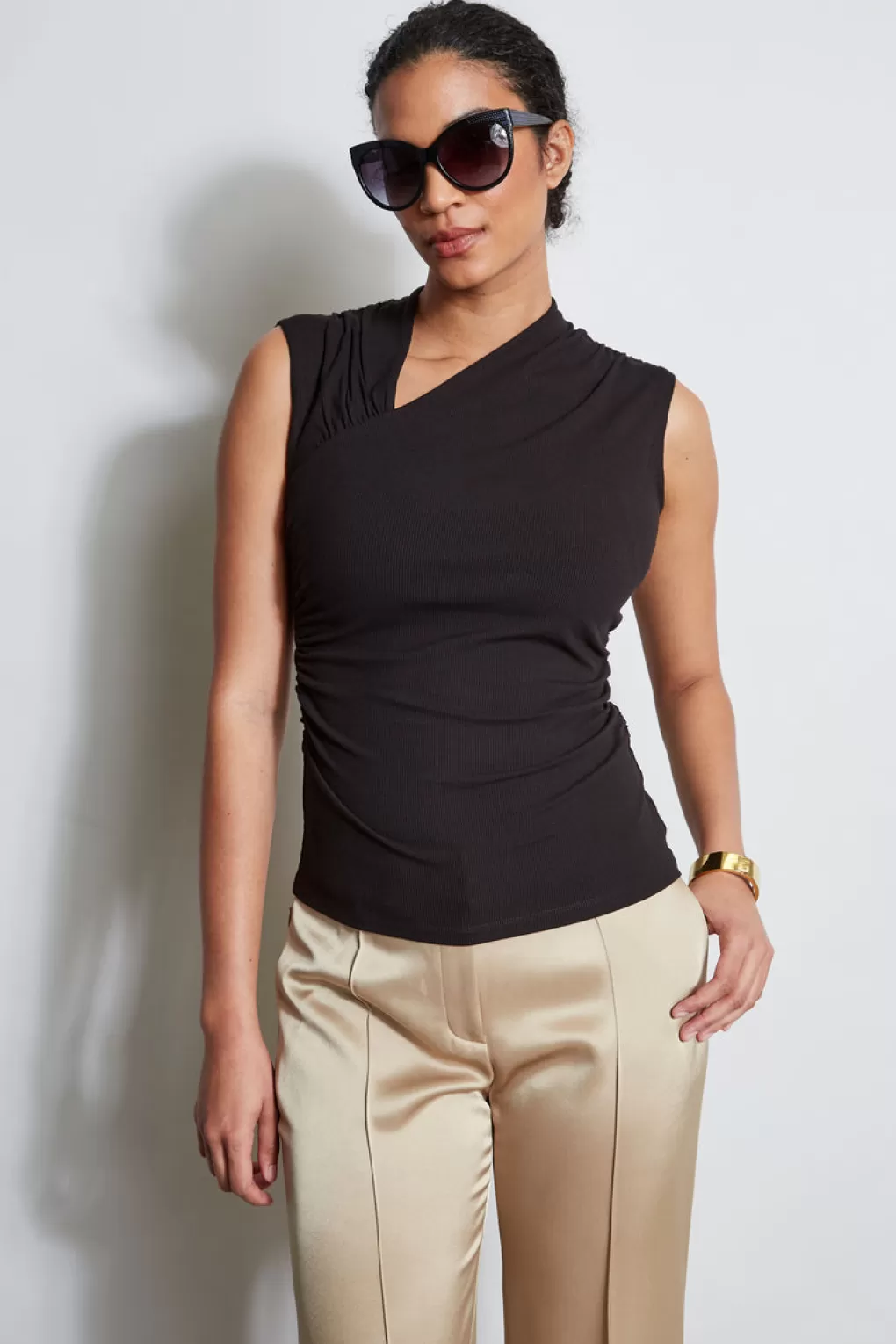 Best Elie Tahari Asymmetric Rib Knit BLACK