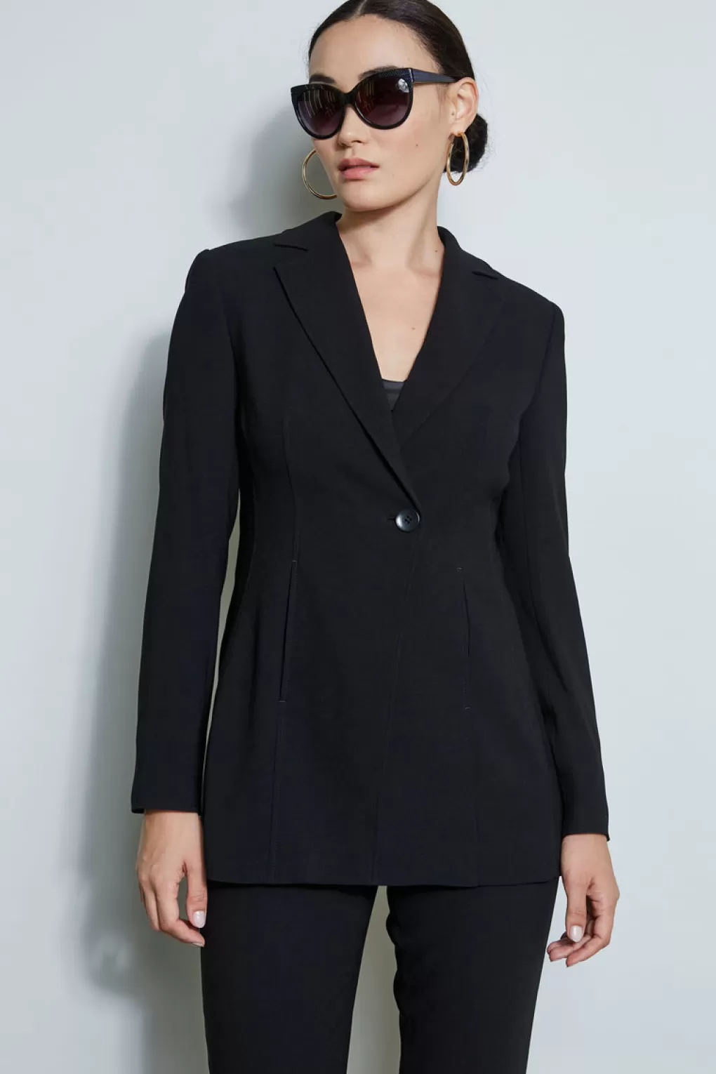 Best Elie Tahari Asymmetric Single Button Blazer BLACK