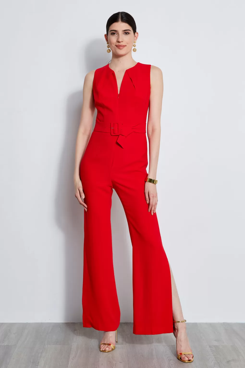 Best Elie Tahari Belted Slit Jumpsuit BERRY