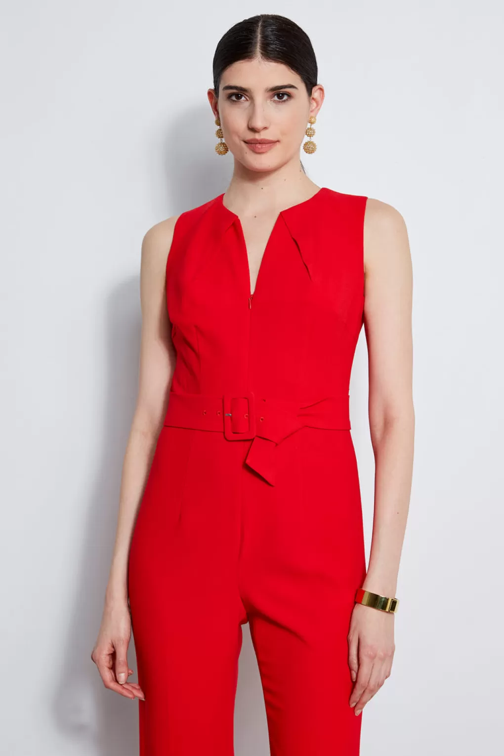 Best Elie Tahari Belted Slit Jumpsuit BERRY