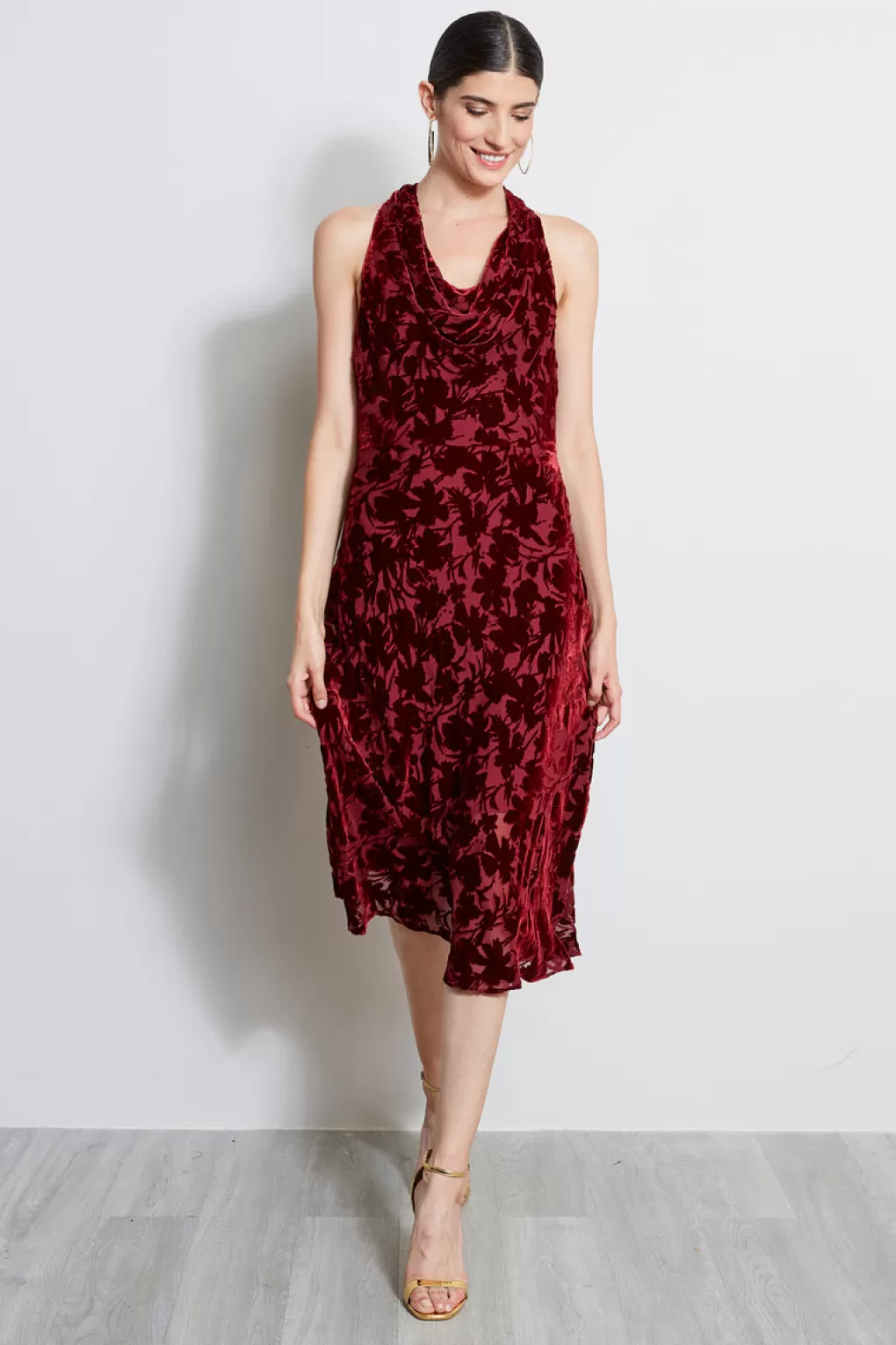 Fashion Elie Tahari Burn Out Velvet Halter Dress MERLOT