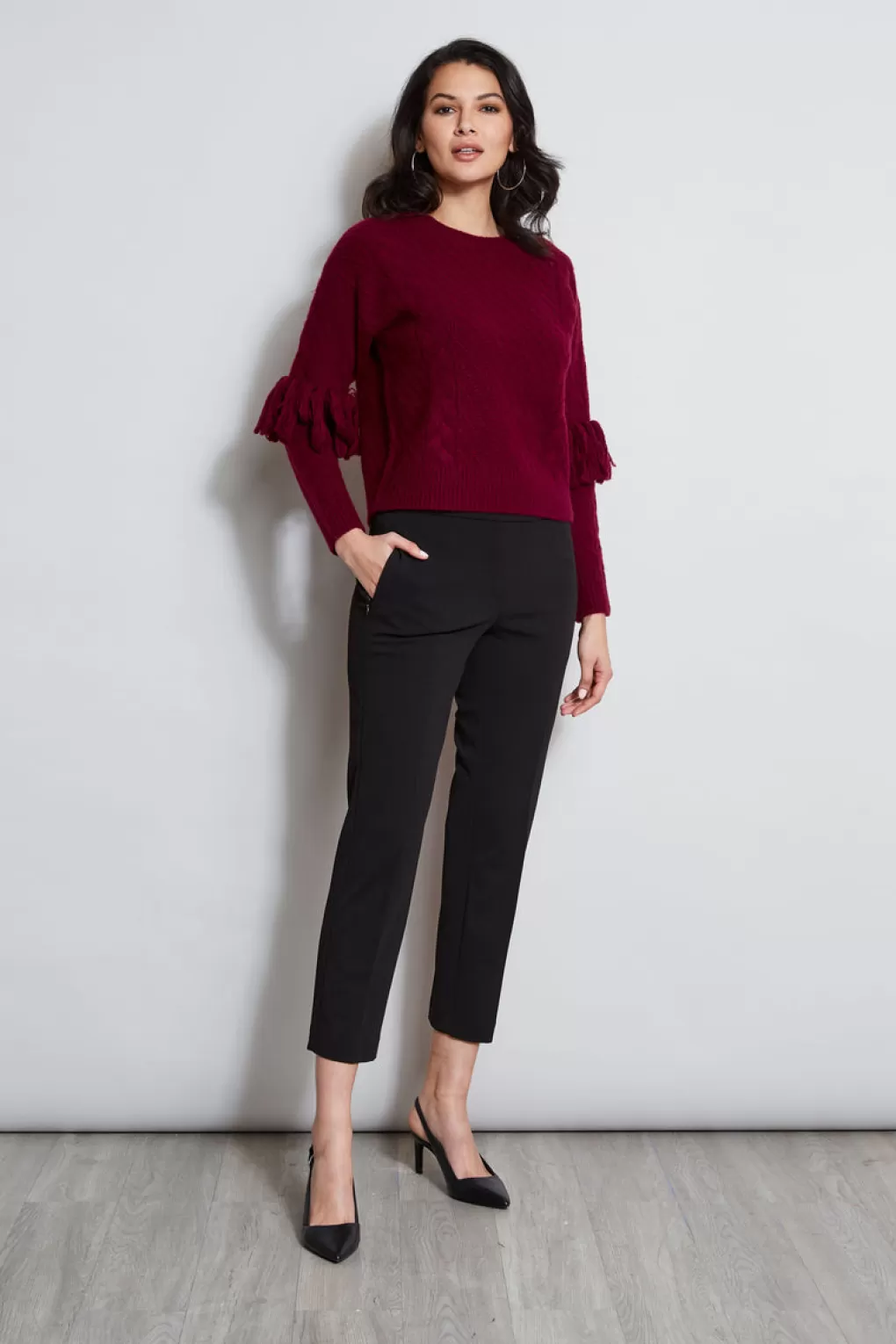 Best Elie Tahari Cable Knit Fringe Sweater MULBERRY