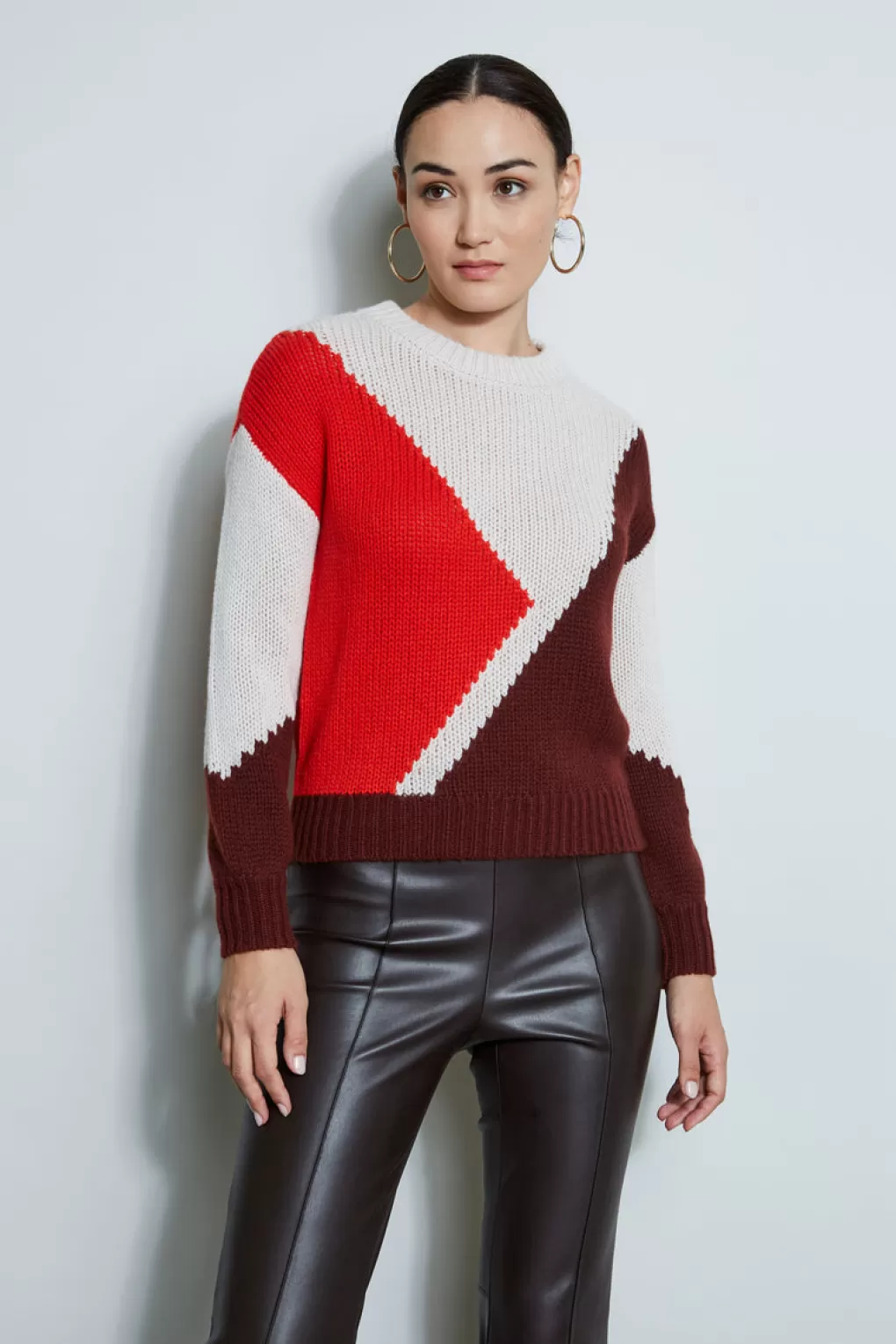 New Elie Tahari Cashmere Colorblock Sweater STONE COLORBLOCK