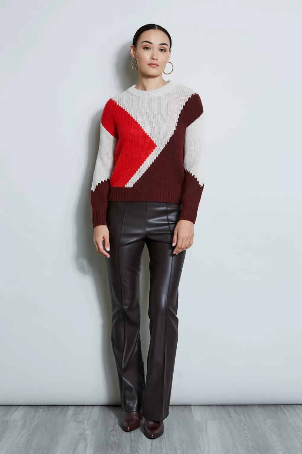 New Elie Tahari Cashmere Colorblock Sweater STONE COLORBLOCK