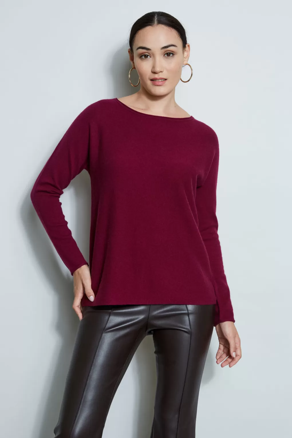 Hot Elie Tahari Cashmere Merino Sweater BORDEAUX