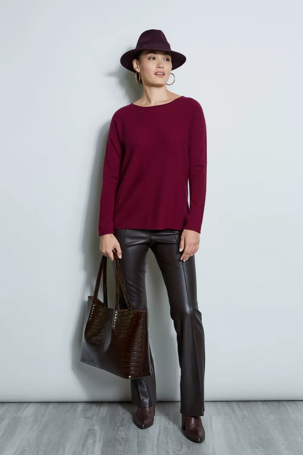 Hot Elie Tahari Cashmere Merino Sweater BORDEAUX