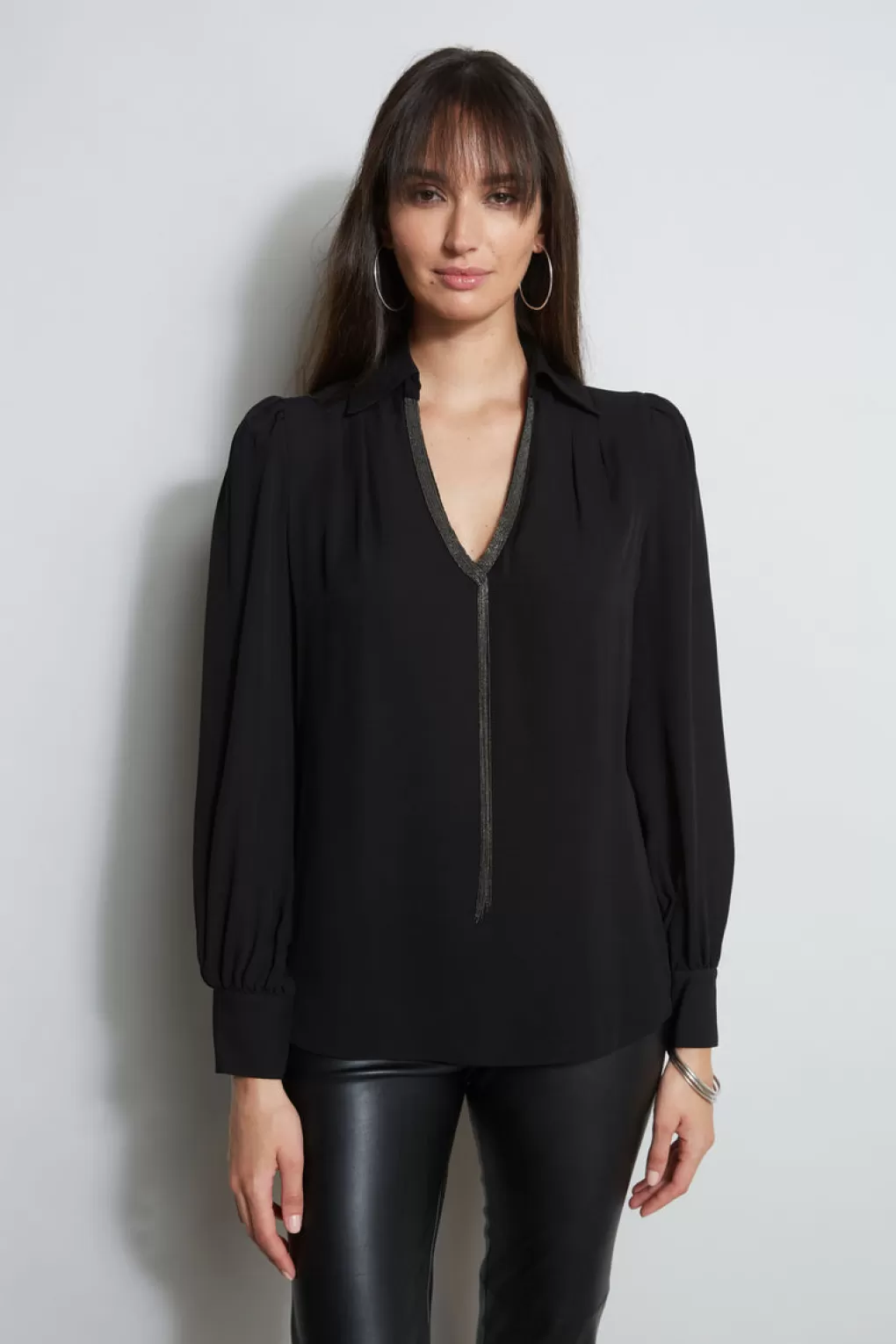 Discount Elie Tahari Chain Collar Shirt BLACK