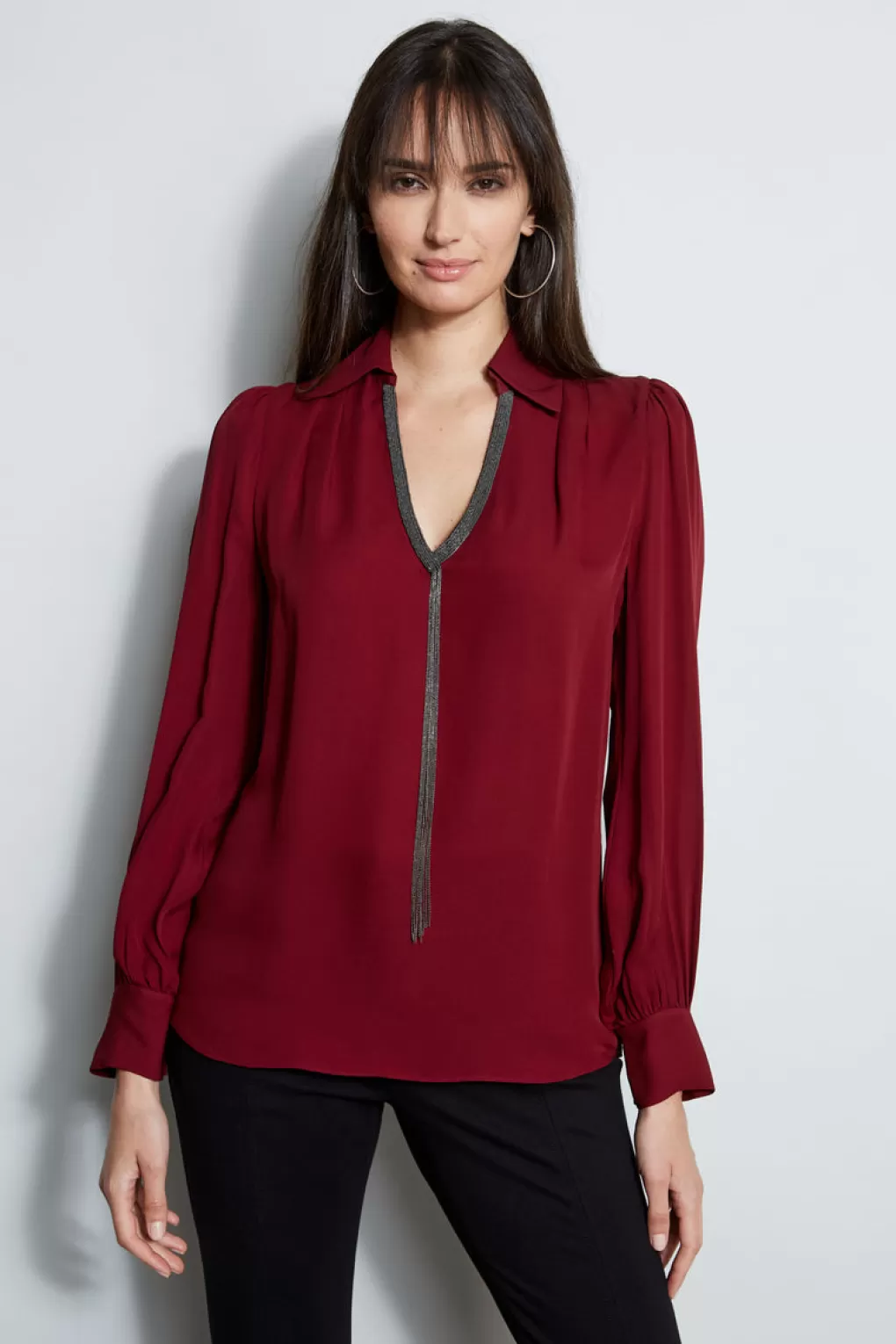 Hot Elie Tahari Chain Collar Shirt BORDEAUX