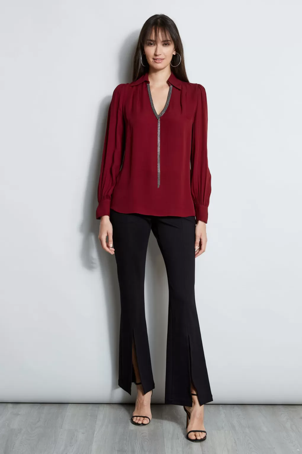 Hot Elie Tahari Chain Collar Shirt BORDEAUX