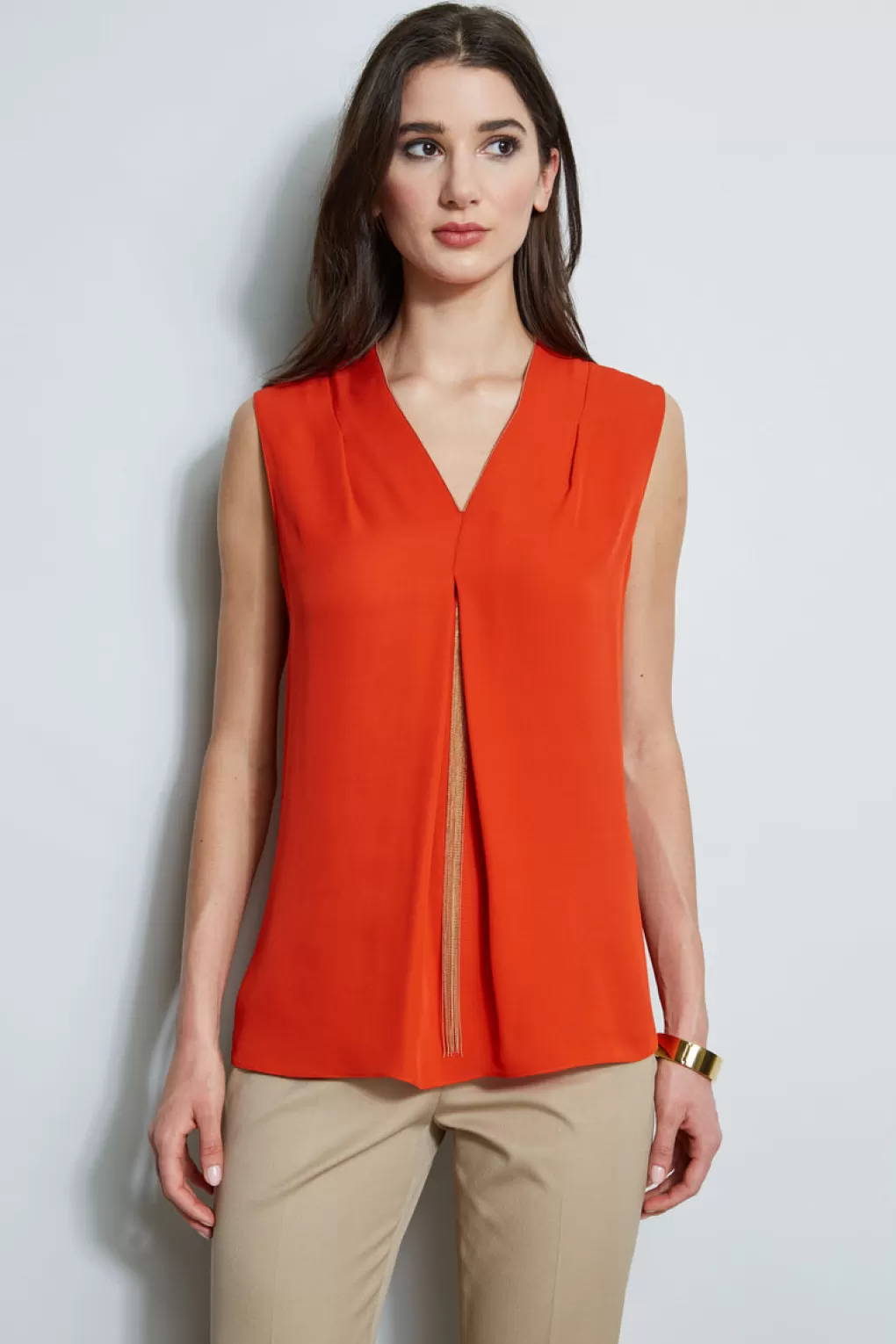 Discount Elie Tahari Chain Pleat Shirt AGAVE