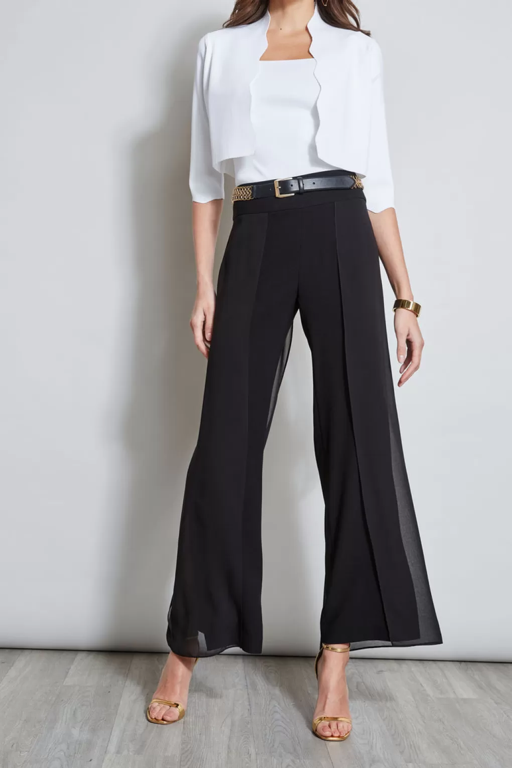 Clearance Elie Tahari Chiffon Panel Pant BLACK