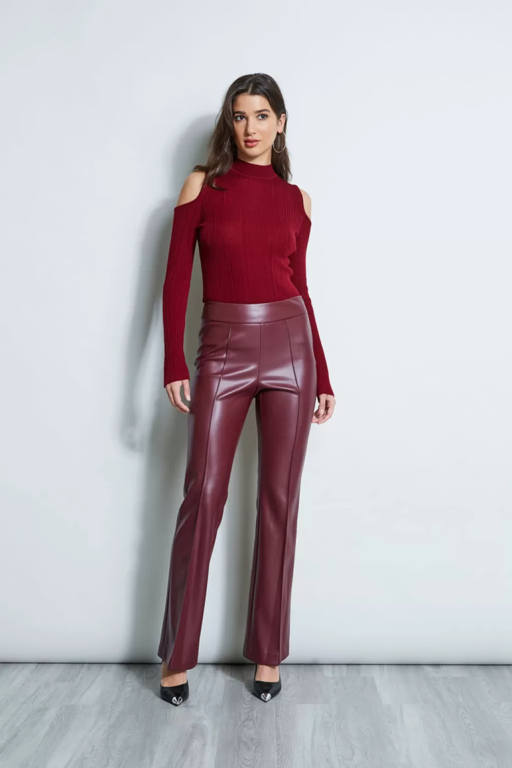 Online Elie Tahari Cold Shoulder Mock Neck Sweater BORDEAUX