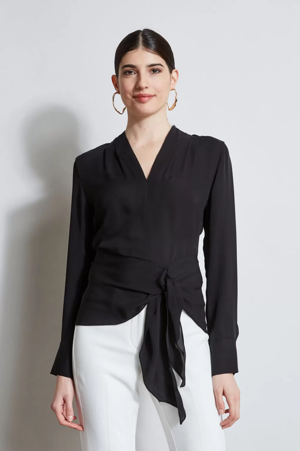 Hot Elie Tahari Contour Side Tie Shirt BLACK