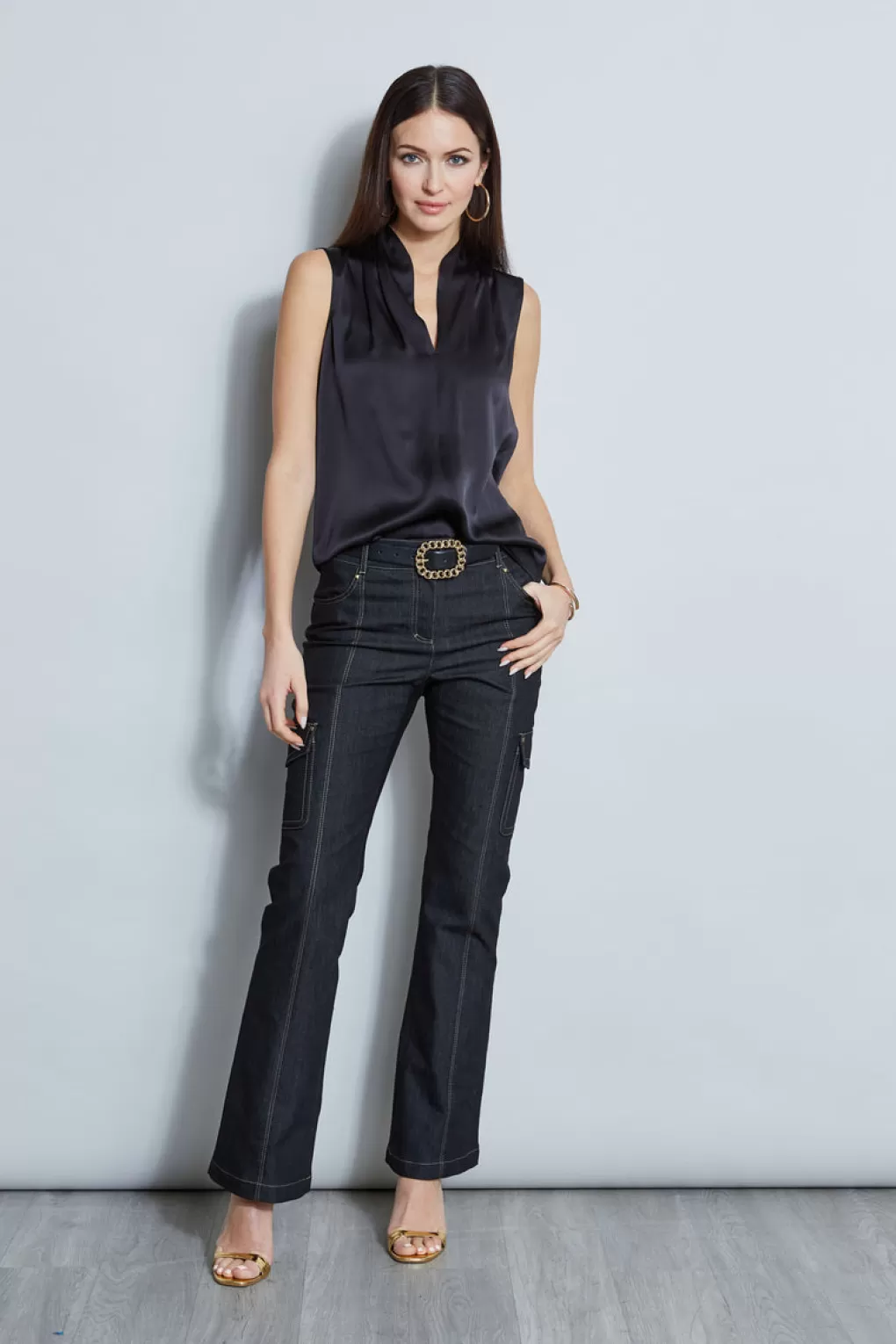 Discount Elie Tahari Contour Silk Satin Shirt BLACK