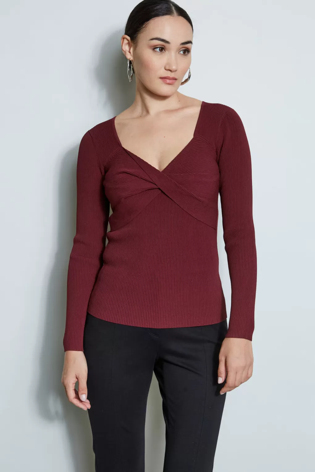 Best Elie Tahari Contour Twist Sweater BLACK CHERRY