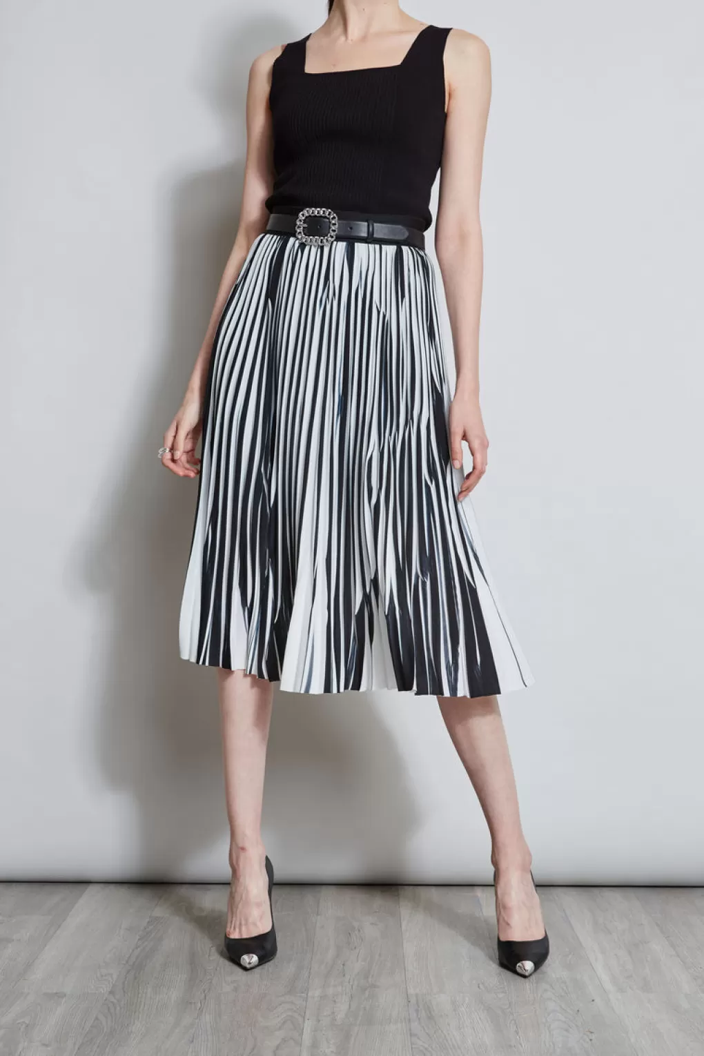 Cheap Elie Tahari Contrast Pleated Skirt BLACK-WHITE