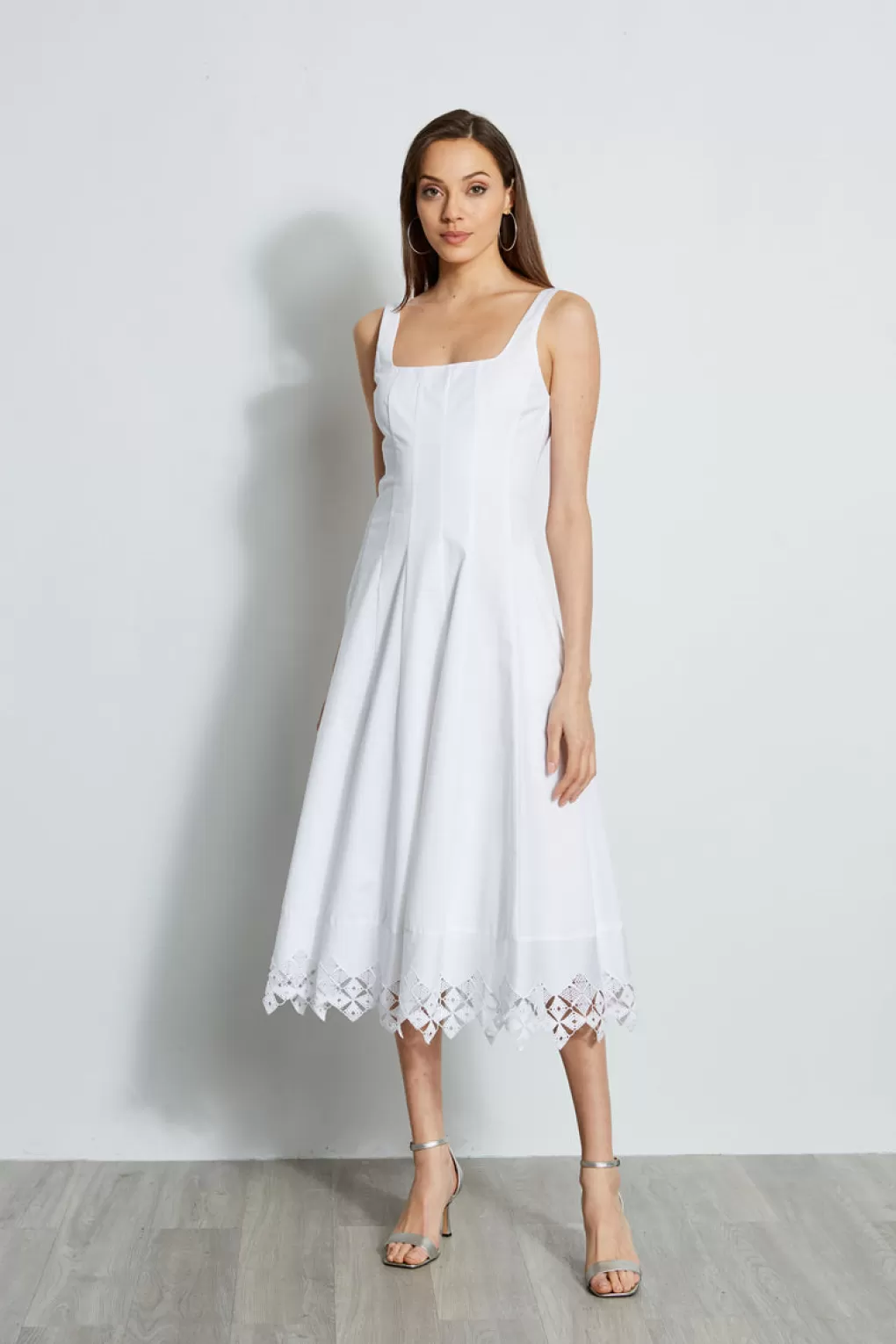 Fashion Elie Tahari Cotton Poplin Square Neck Dress WHITE