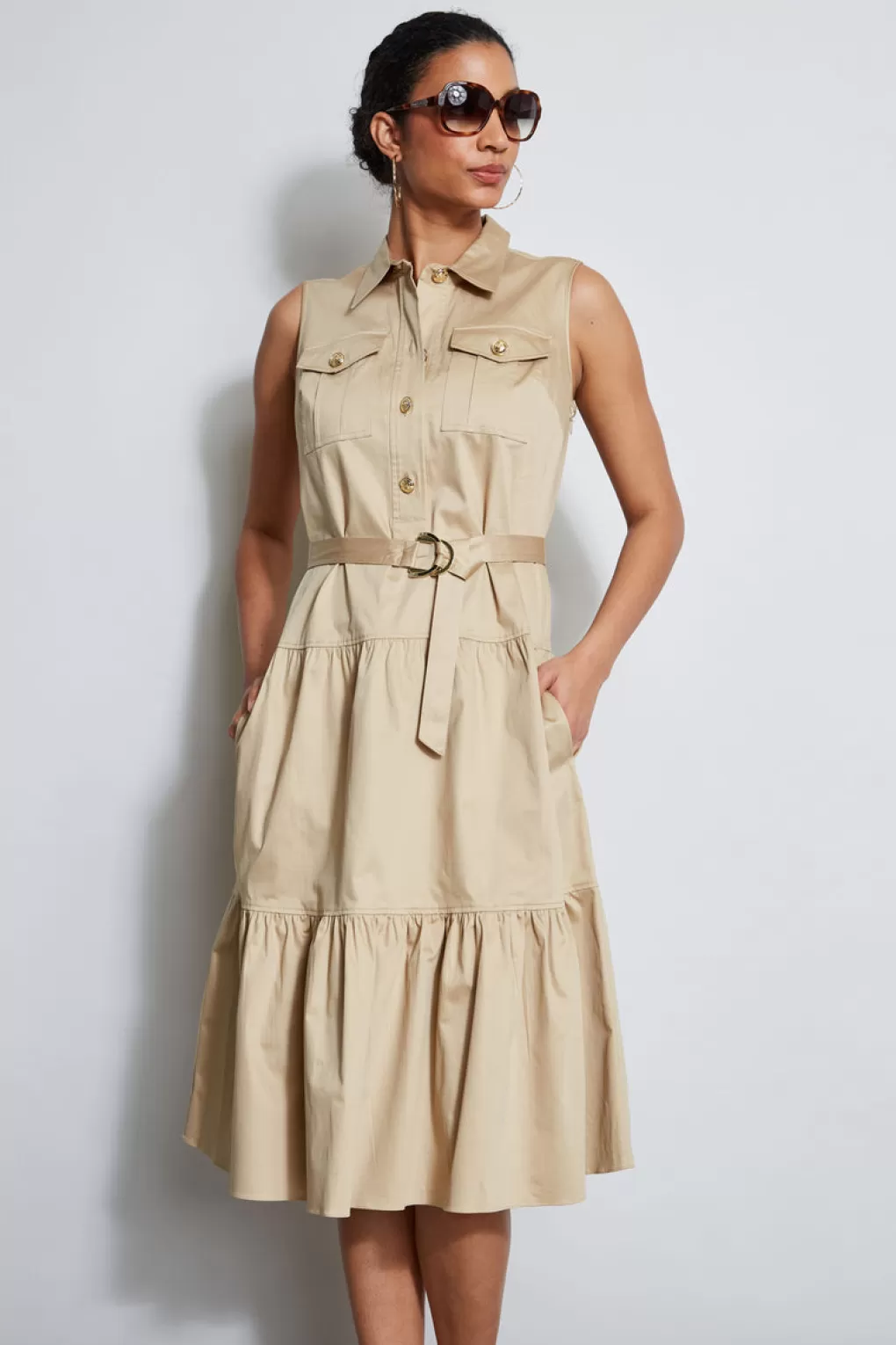 Sale Elie Tahari Cotton Utility Dress SANDCASTLE