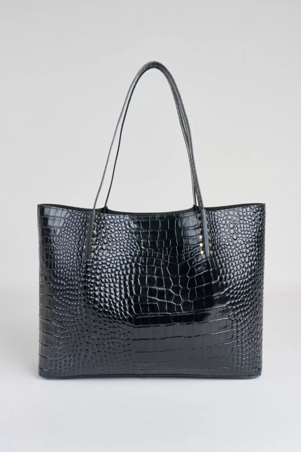 Best Elie Tahari Crocodile Embossed Leather Tote BLACK