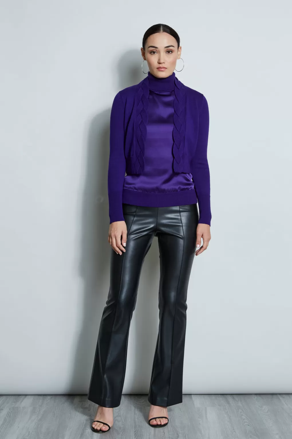 Discount Elie Tahari Cropped Cable Cardigan WINTER PLUM