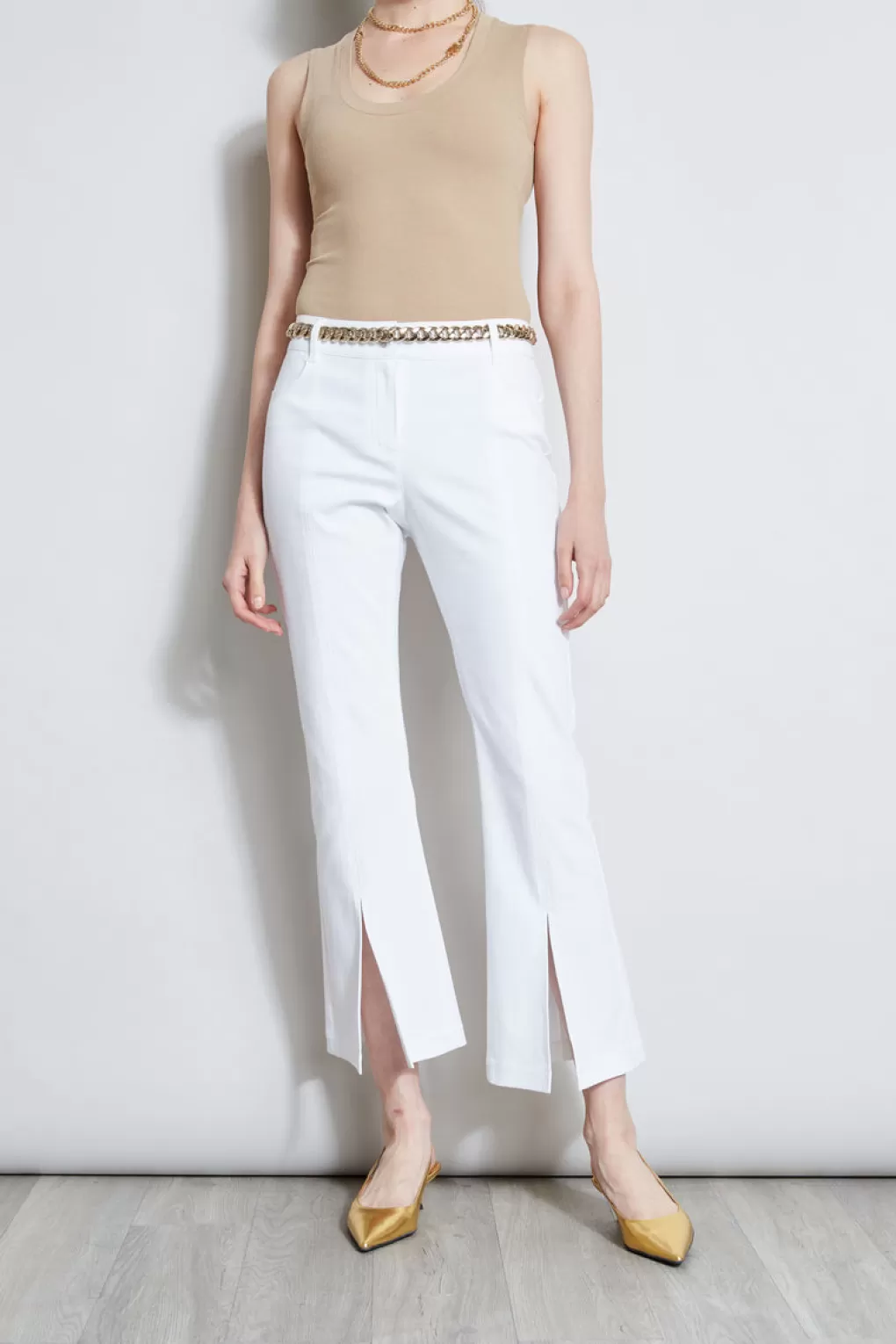 Shop Elie Tahari Cropped Denim Canvas Slit Pant WHITE