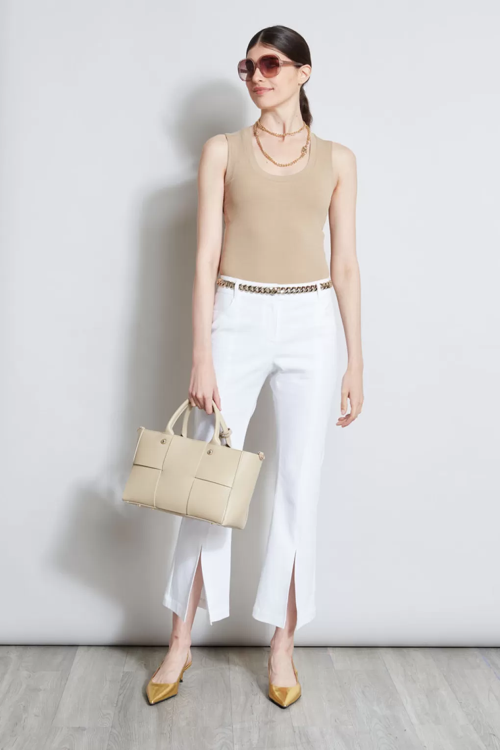 Shop Elie Tahari Cropped Denim Canvas Slit Pant WHITE