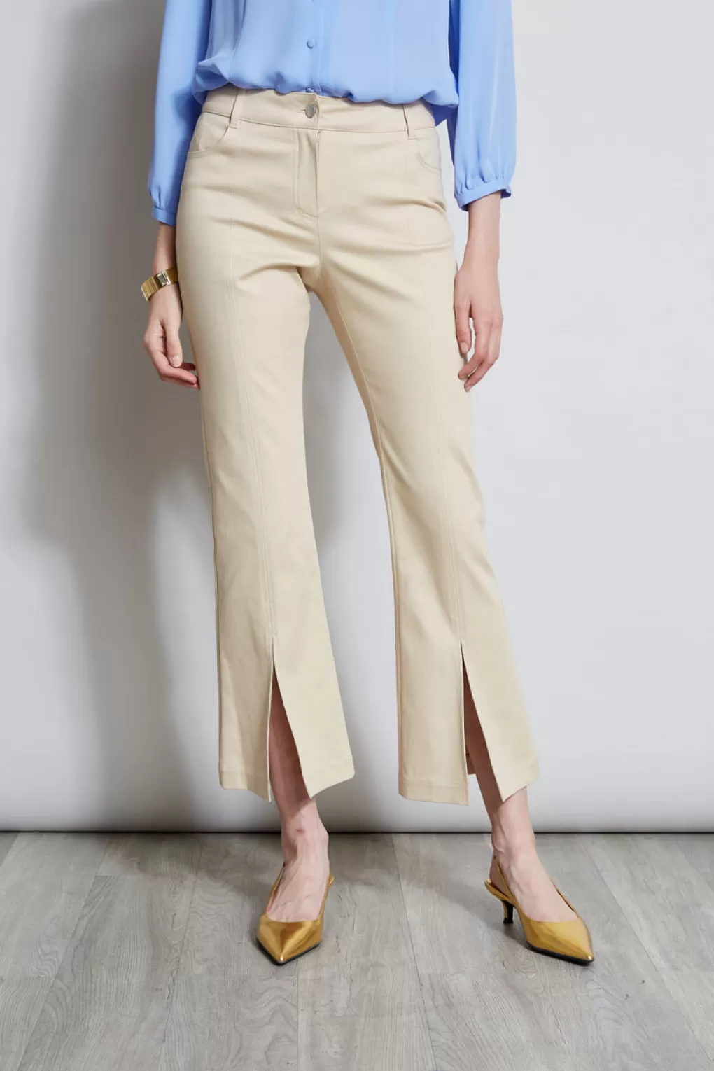 Hot Elie Tahari Cropped Denim Canvas Slit Pant DRIFTWOOD