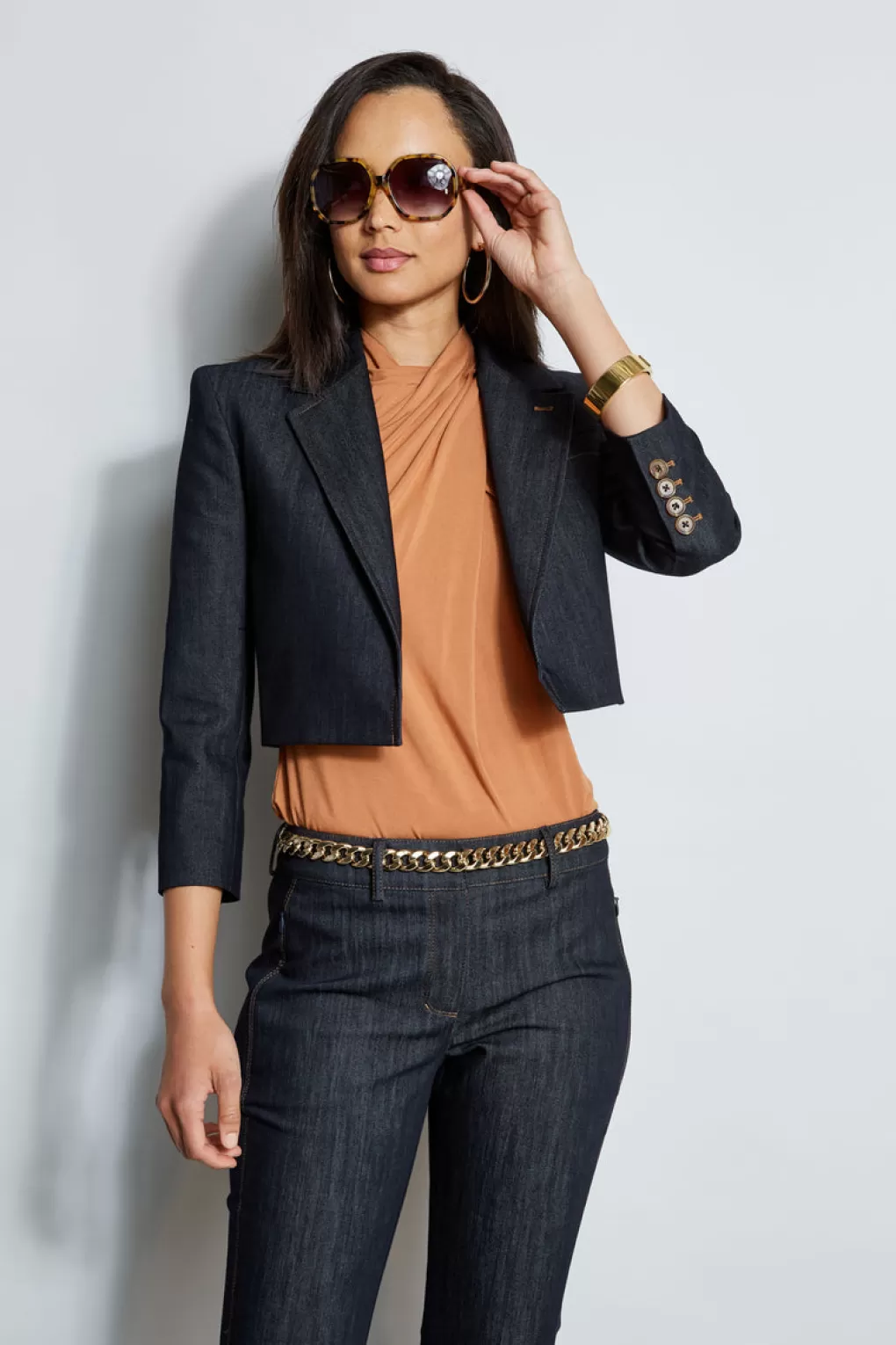 Store Elie Tahari Cropped Denim Jacket INDIGO