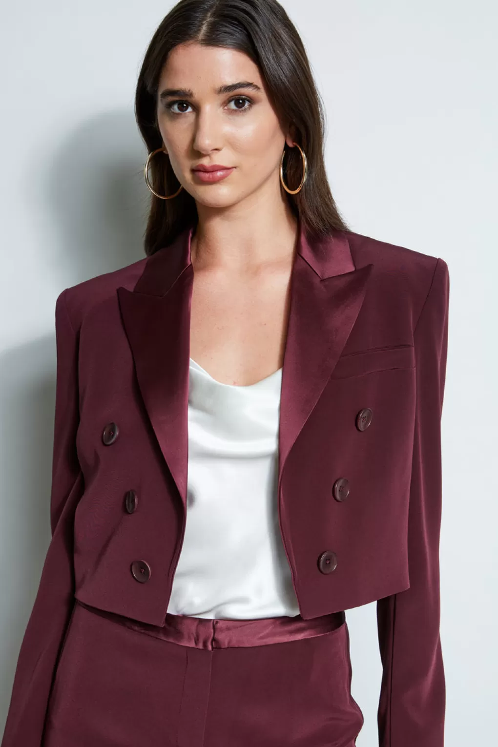 Sale Elie Tahari Cropped Tuxedo Jacket CORDOVAN