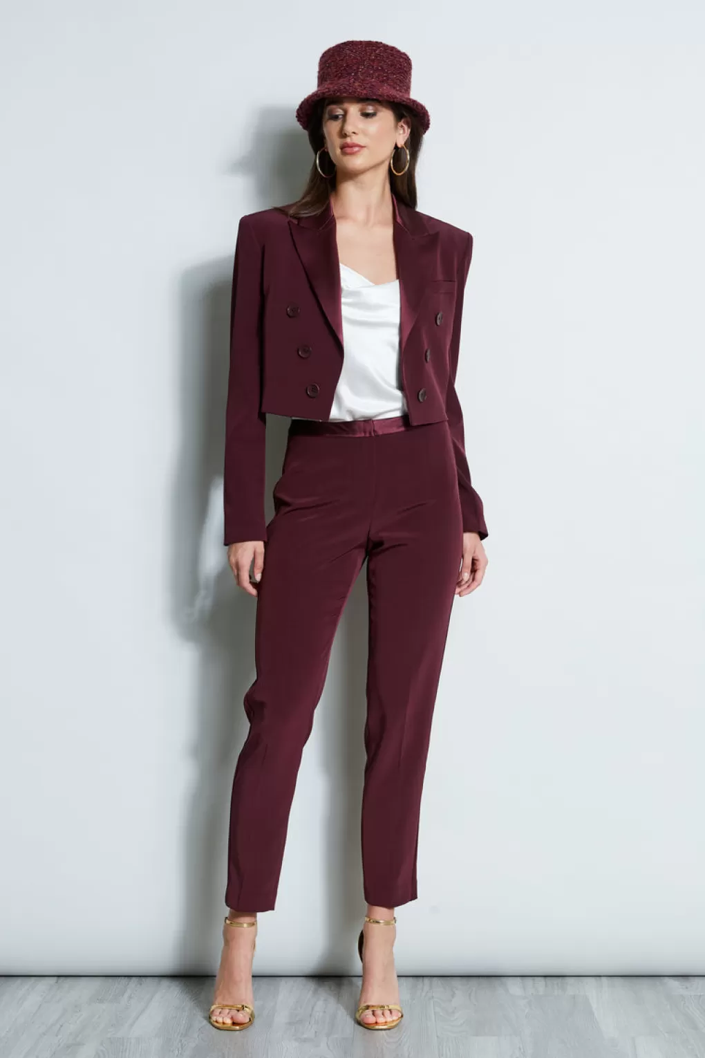 Sale Elie Tahari Cropped Tuxedo Jacket CORDOVAN