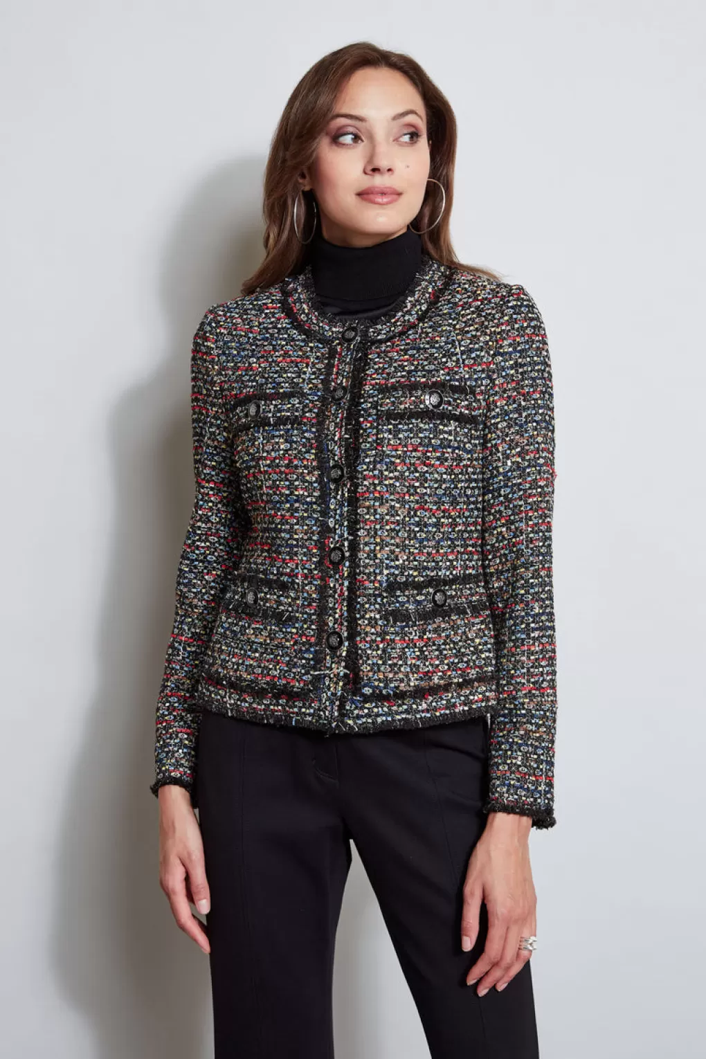 Clearance Elie Tahari Cropped Tweed Jacket RAVENNA MULTI TWEED