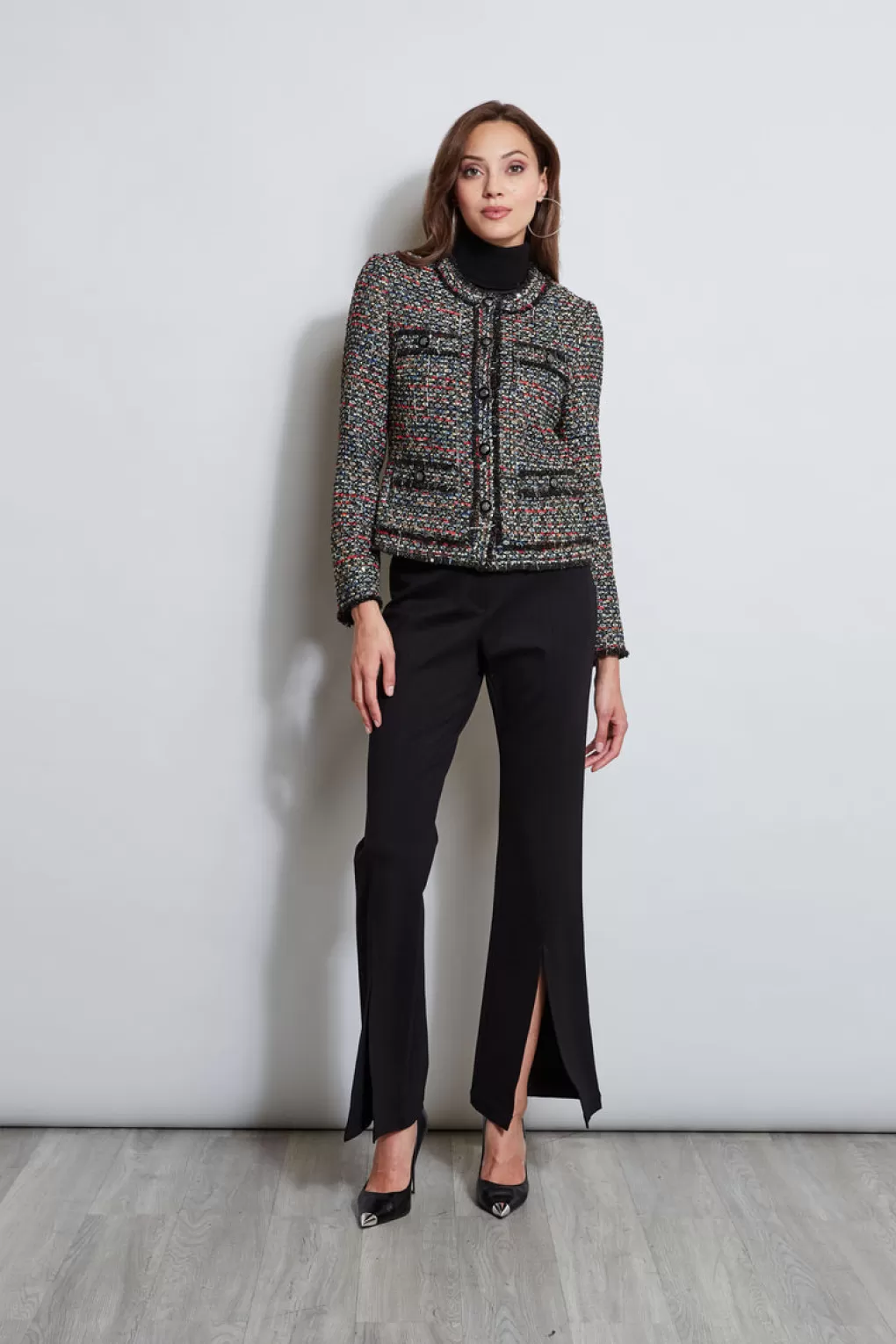 Clearance Elie Tahari Cropped Tweed Jacket RAVENNA MULTI TWEED