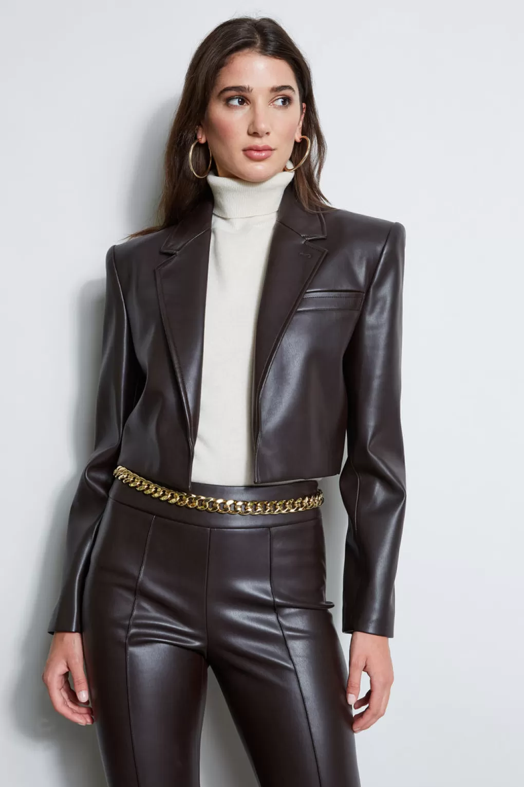 Online Elie Tahari Cropped Vegan Leather Jacket ESPRESSO