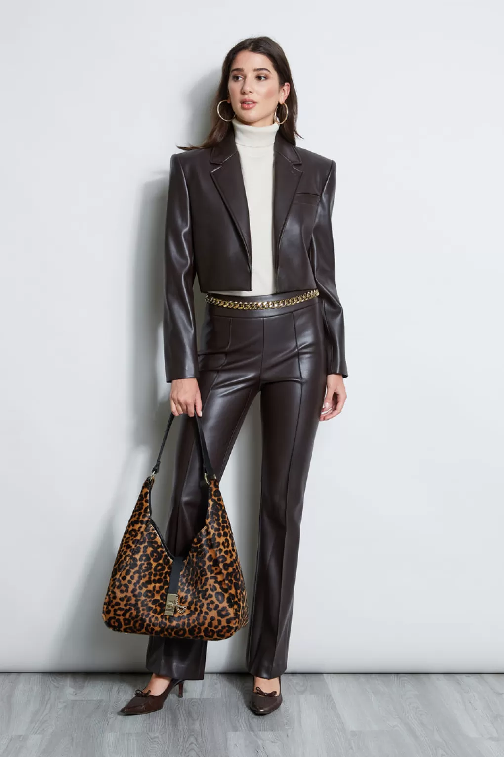 Online Elie Tahari Cropped Vegan Leather Jacket ESPRESSO