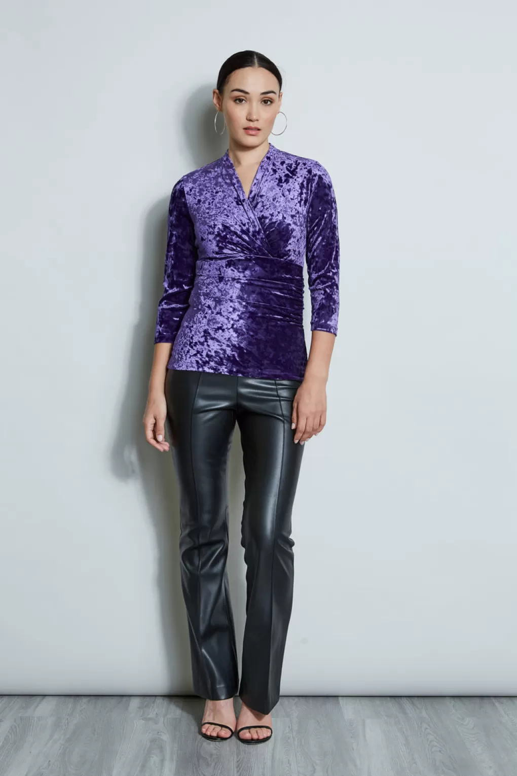 Hot Elie Tahari Crushed Velvet Ruched Knit WINTER PLUM