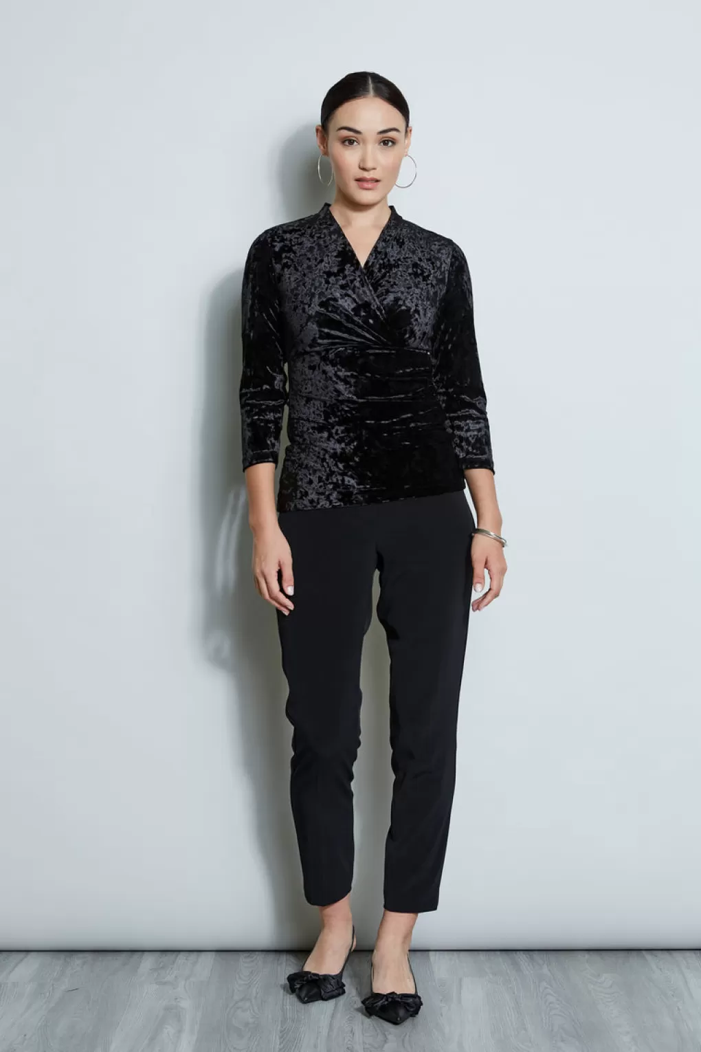 Best Sale Elie Tahari Crushed Velvet Ruched Knit BLACK