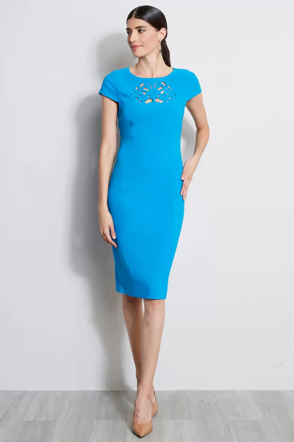 Best Elie Tahari Cut Out Embroidered Dress PERSIAN BLUE