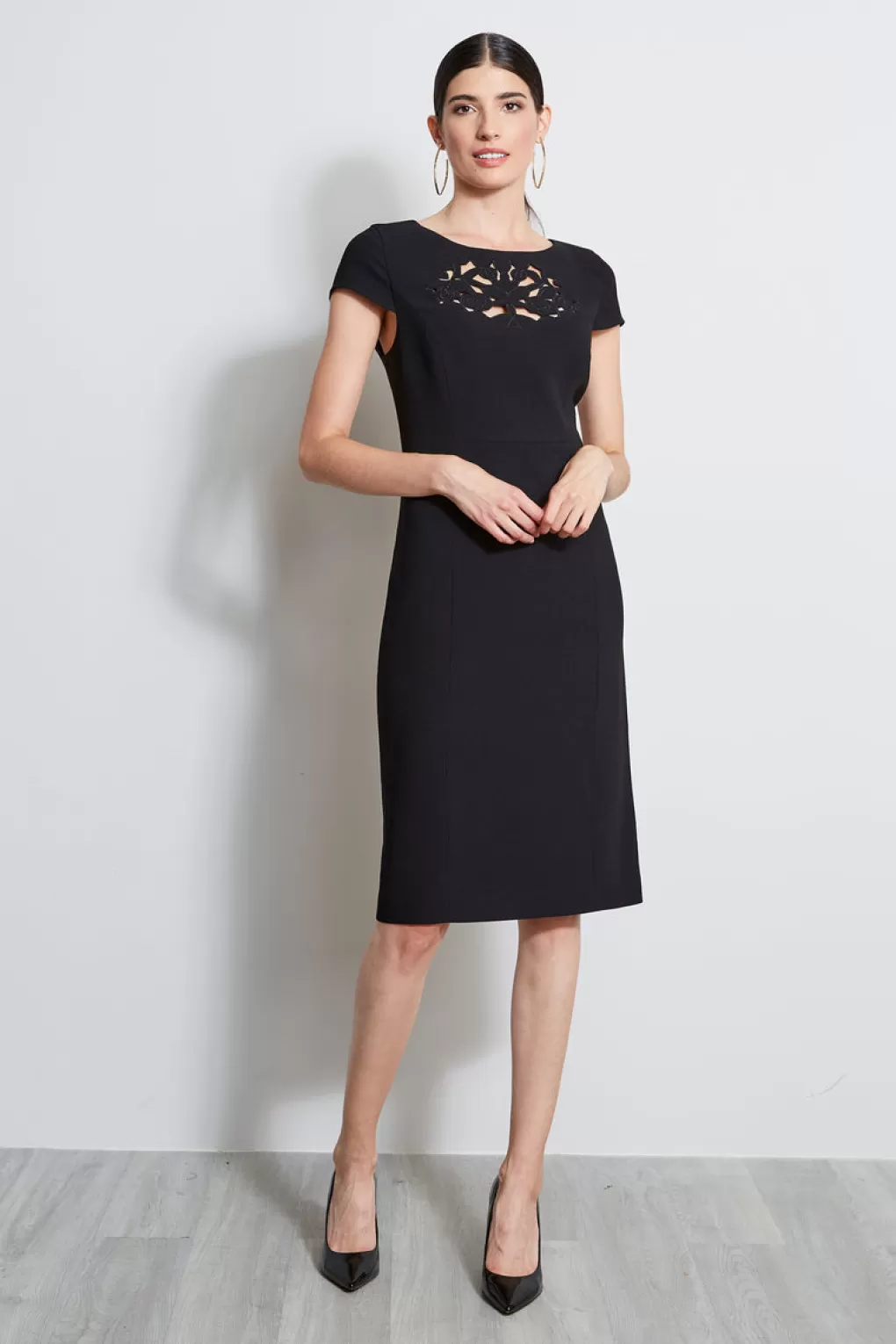 Outlet Elie Tahari Cut Out Embroidered Dress BLACK