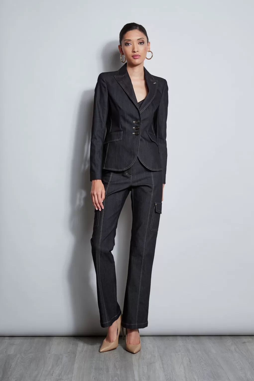 Clearance Elie Tahari Denim 3 Button Blazer BLACK