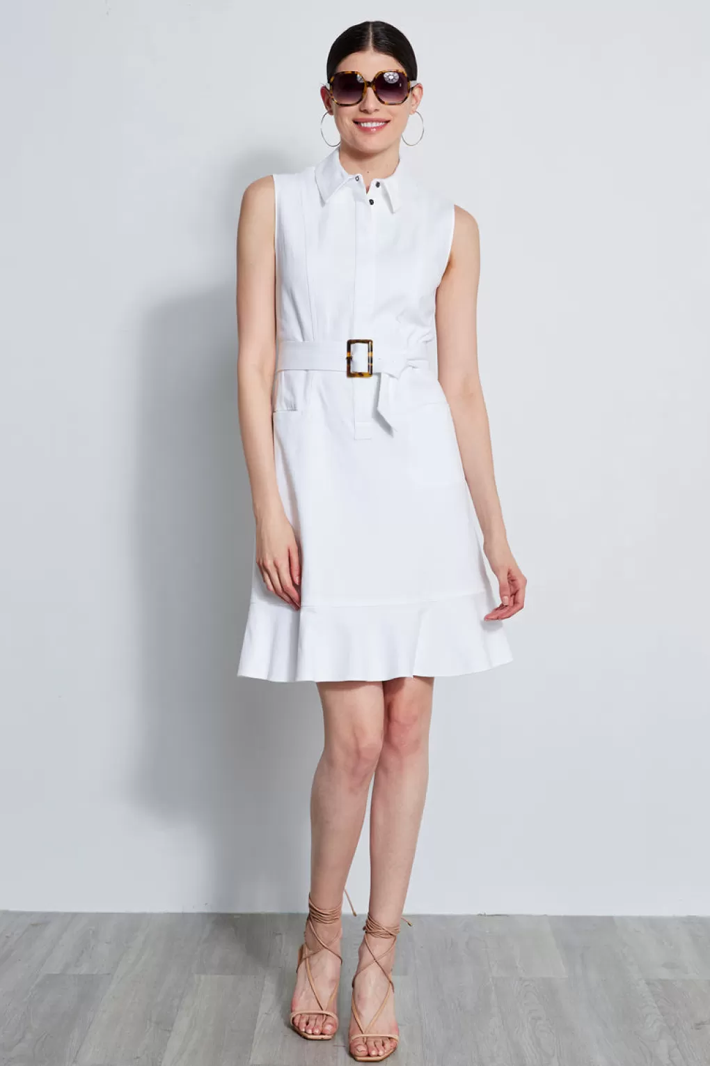 Shop Elie Tahari Denim Fit & Flare Dress WHITE