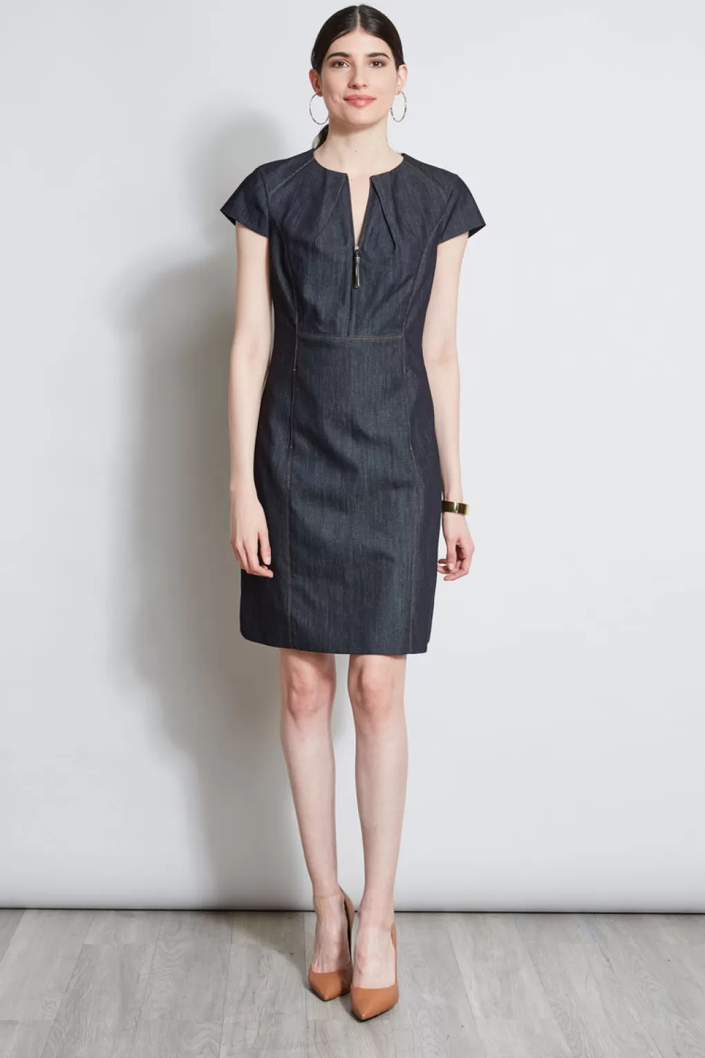 Hot Elie Tahari Denim Fit & Flare Zip Dress INDIGO