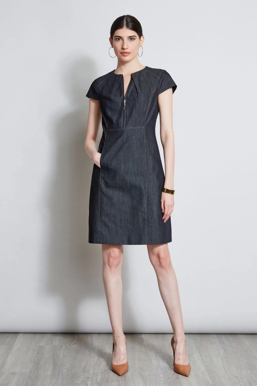 Hot Elie Tahari Denim Fit & Flare Zip Dress INDIGO