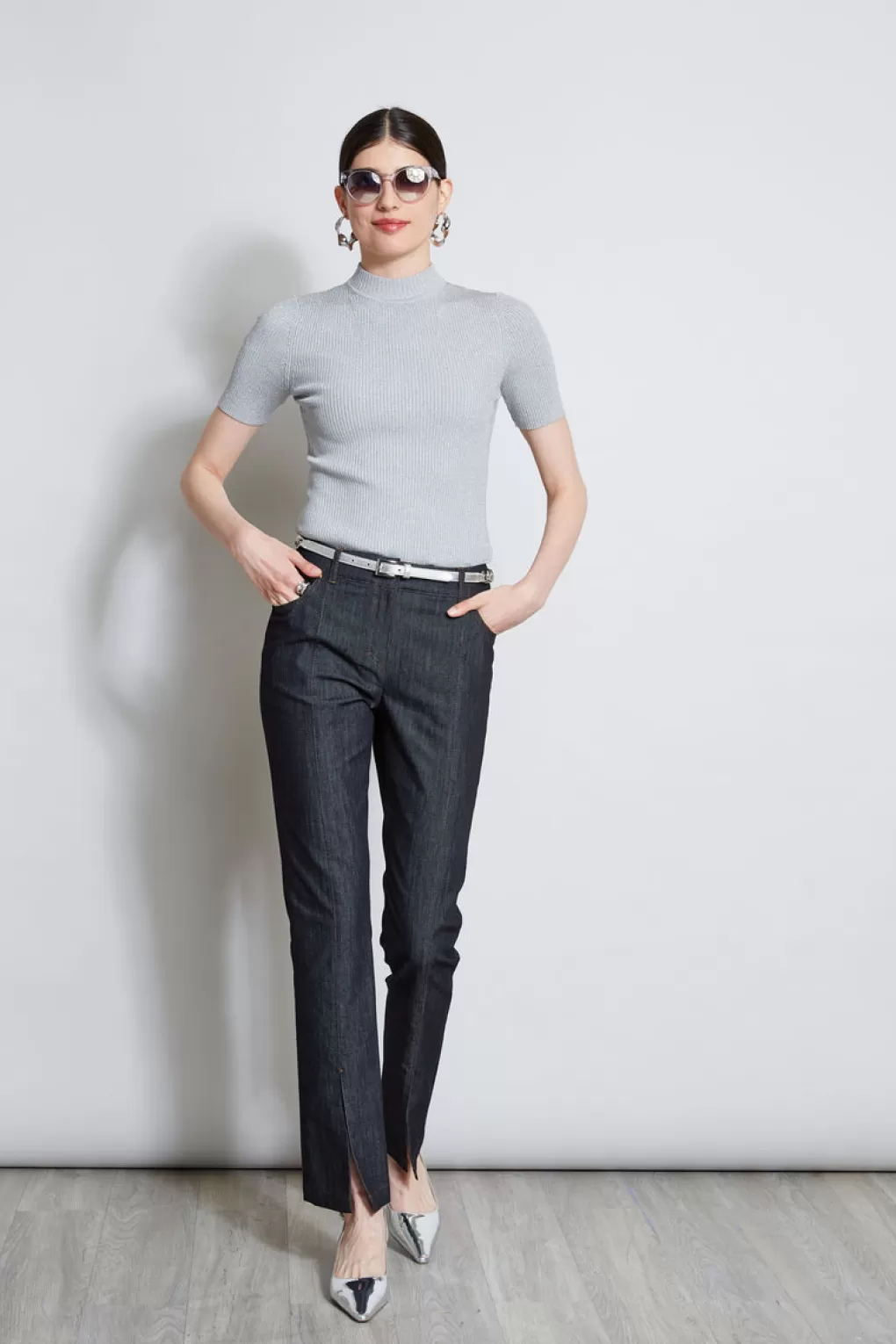 Shop Elie Tahari Denim Slit Front Jeans INDIGO