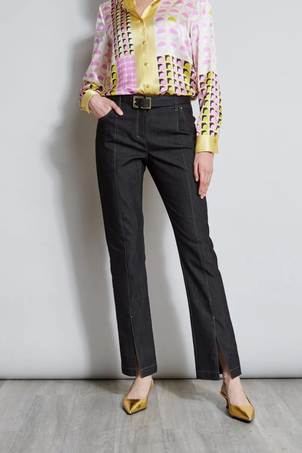 Best Sale Elie Tahari Denim Slit Front Jeans BLACK